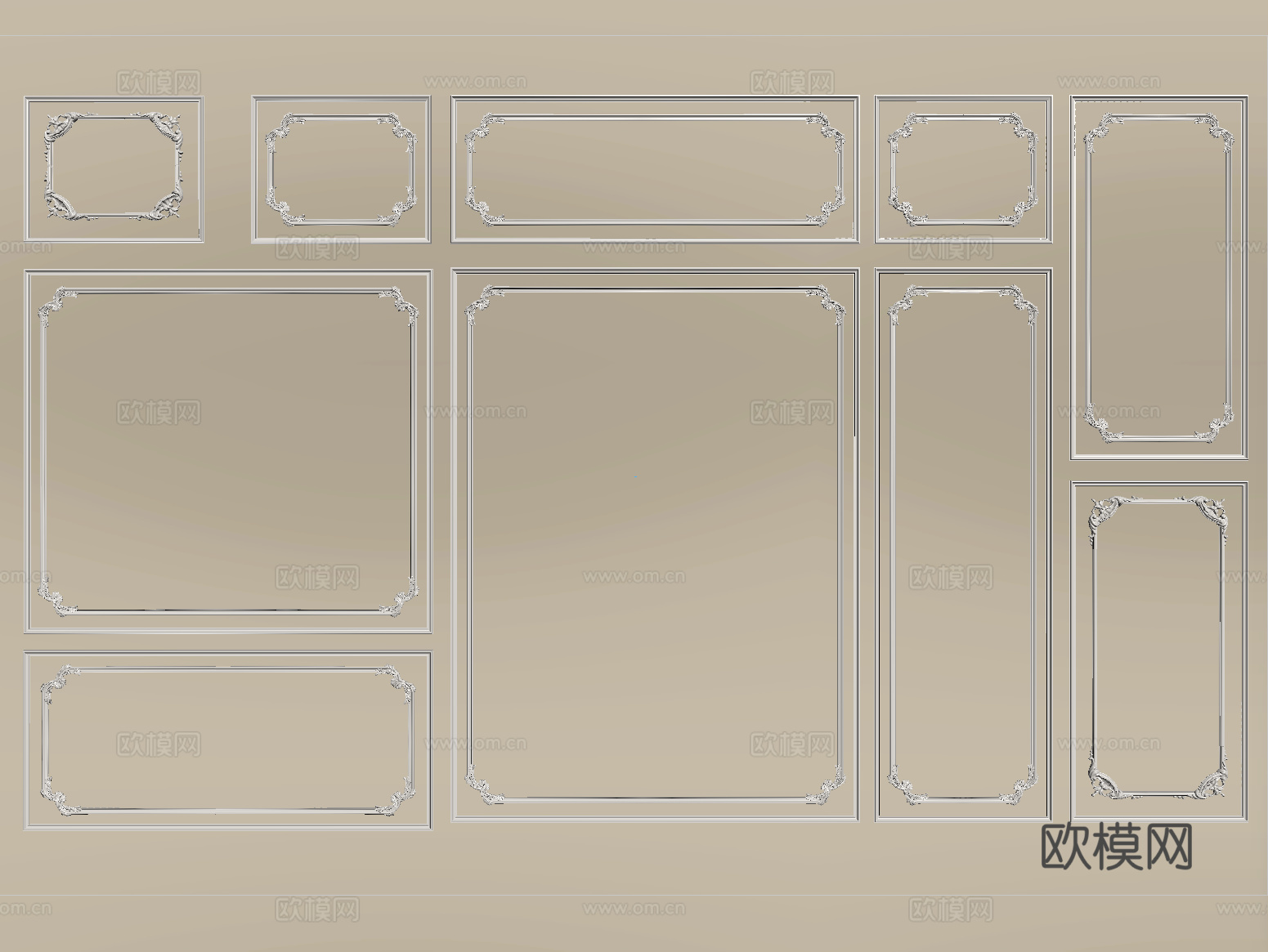 法式石膏线背景墙 石膏构件su模型