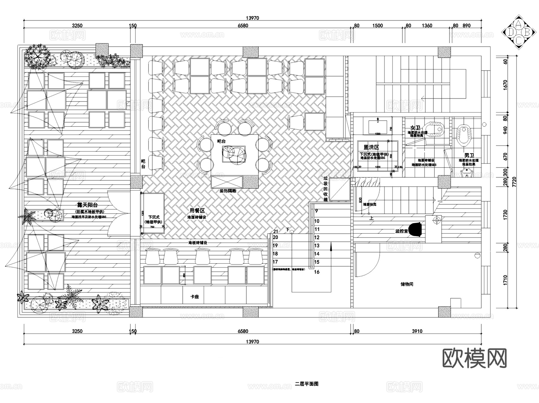 东钱湖安石路600#Ken肯肯中餐厅室内工装CAD施工图整套cad施工图