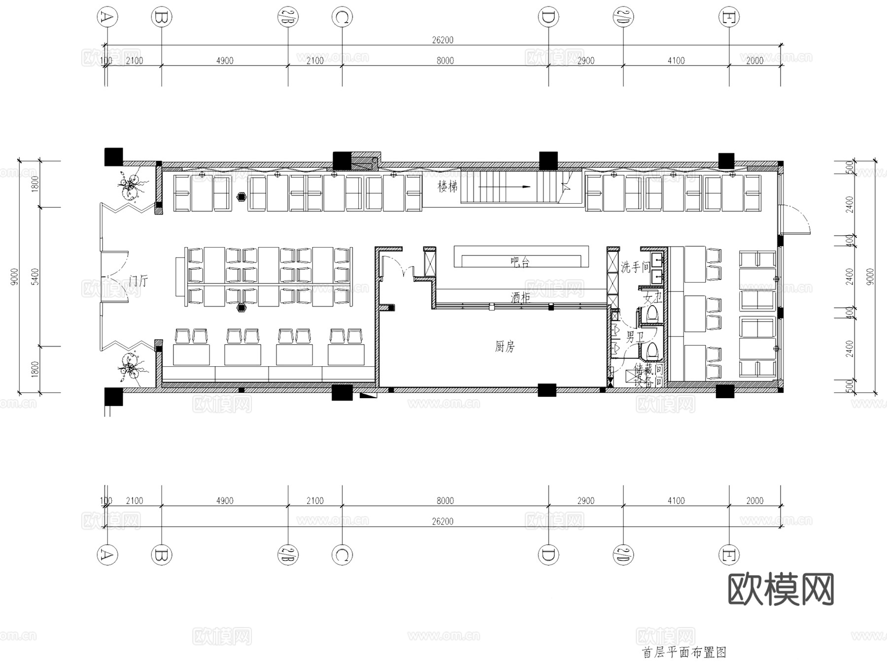 宜兴二层艺术茶餐厅1988室内工装CAD施工图整套cad施工图