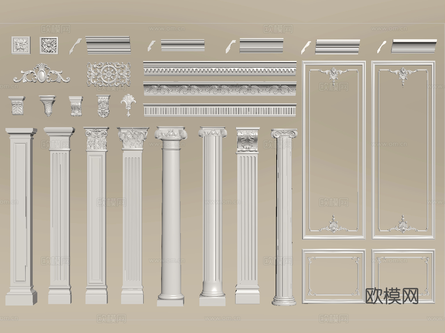 欧式石膏线 柱子 石膏线条 石膏构件su模型