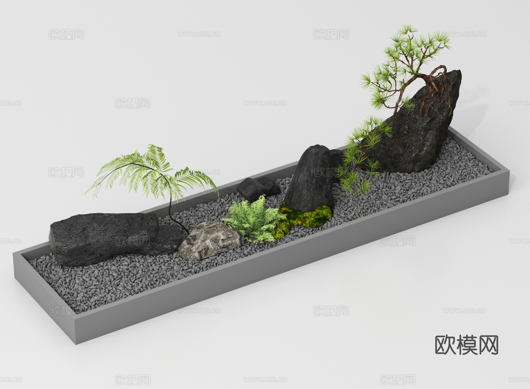 现代庭院小品 景观造景 石头 景观树su模型