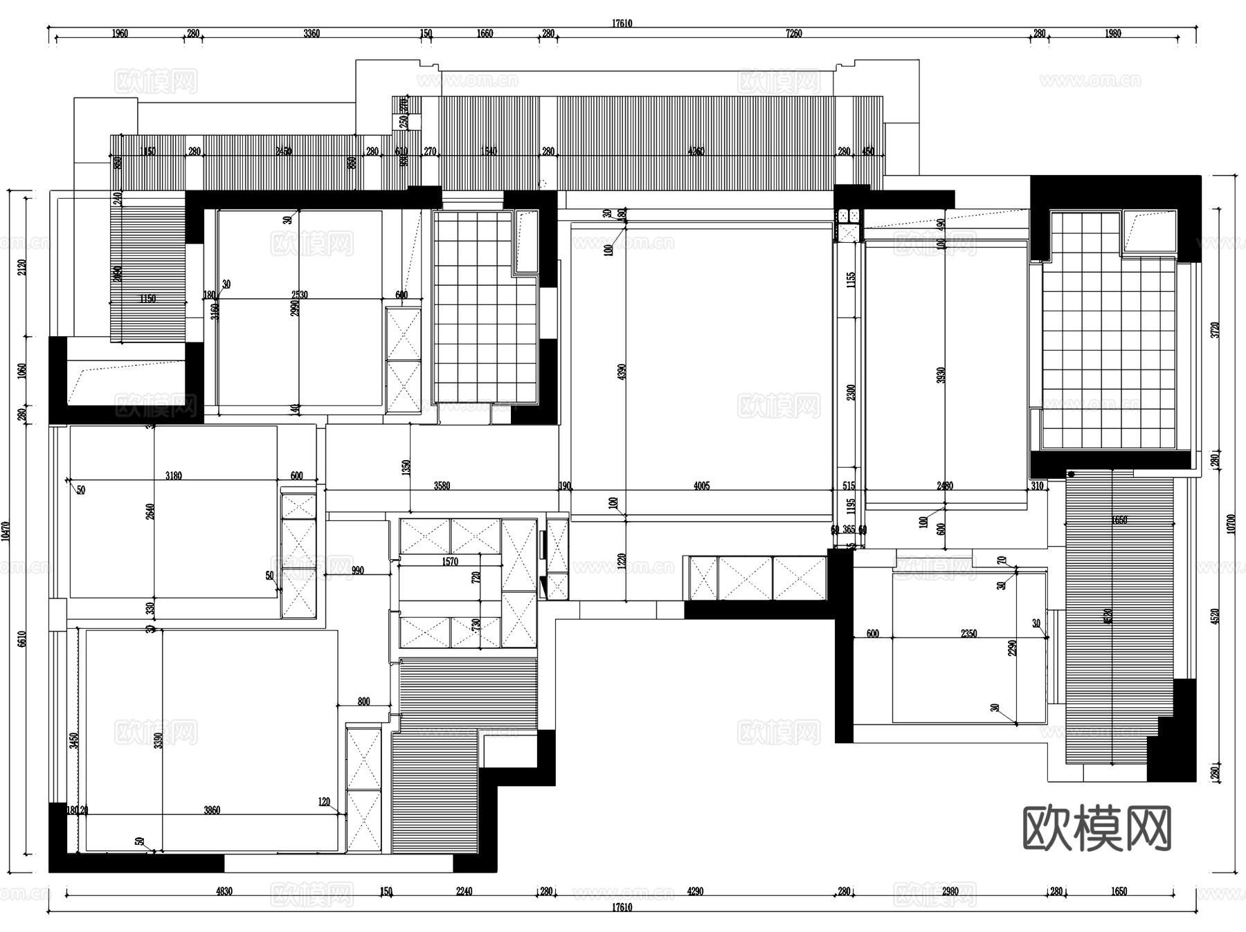 杭州富春和园景和园3-406无主灯室内家装CAD施工图cad施工图