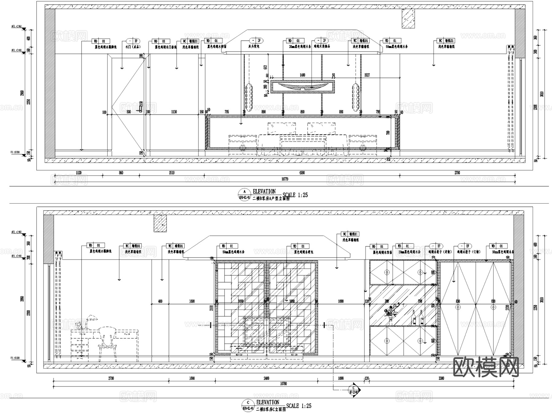 二层新中式茶楼茶室会所室内工装CAD施工图整套cad施工图