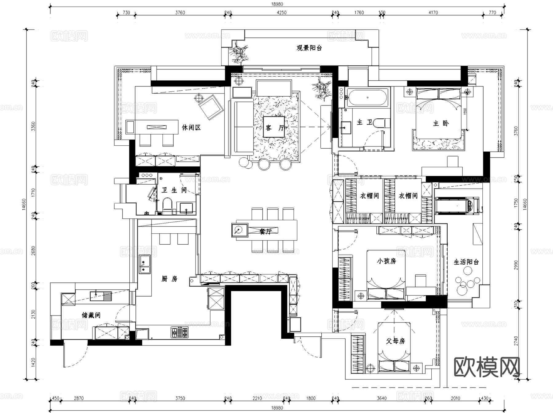 杭州顺发旺角城7-2301无主灯室内家装CAD施工图整套cad施工图