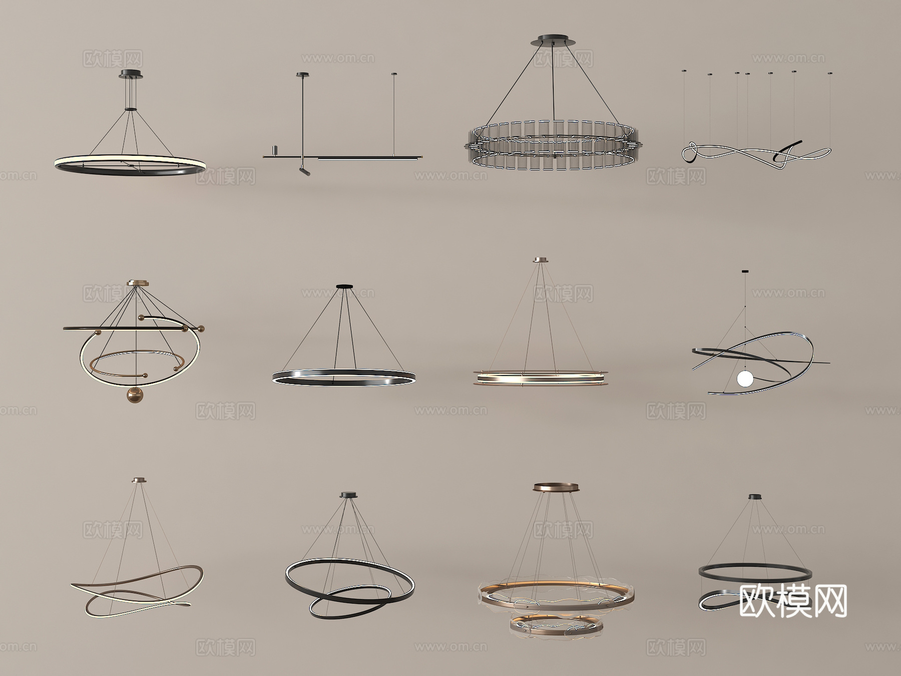 现代吊灯组合3d模型下载