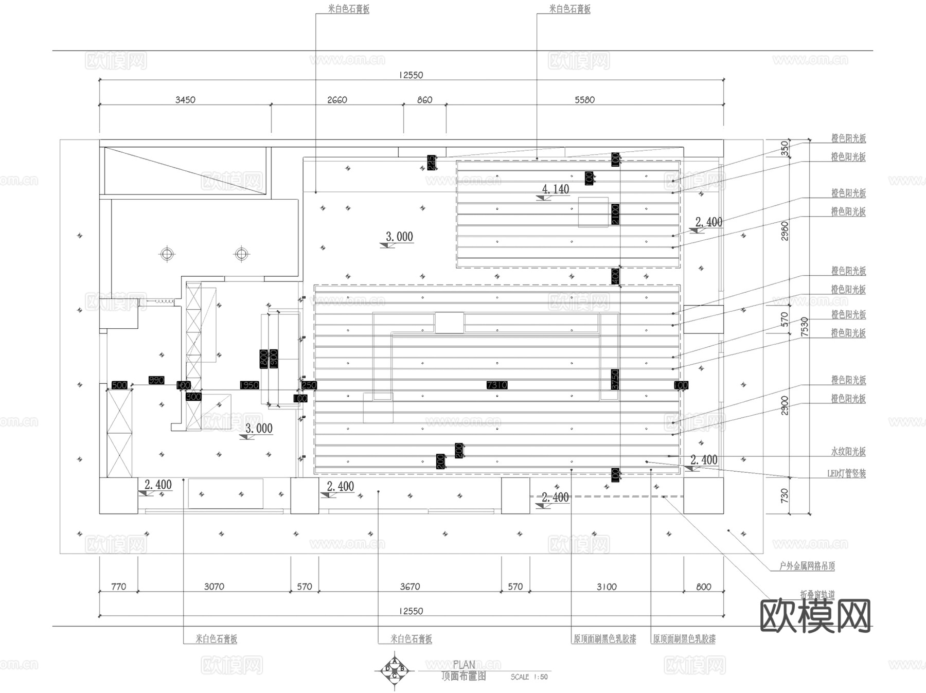 90㎡回归线咖啡店室内工装CAD施工图cad施工图