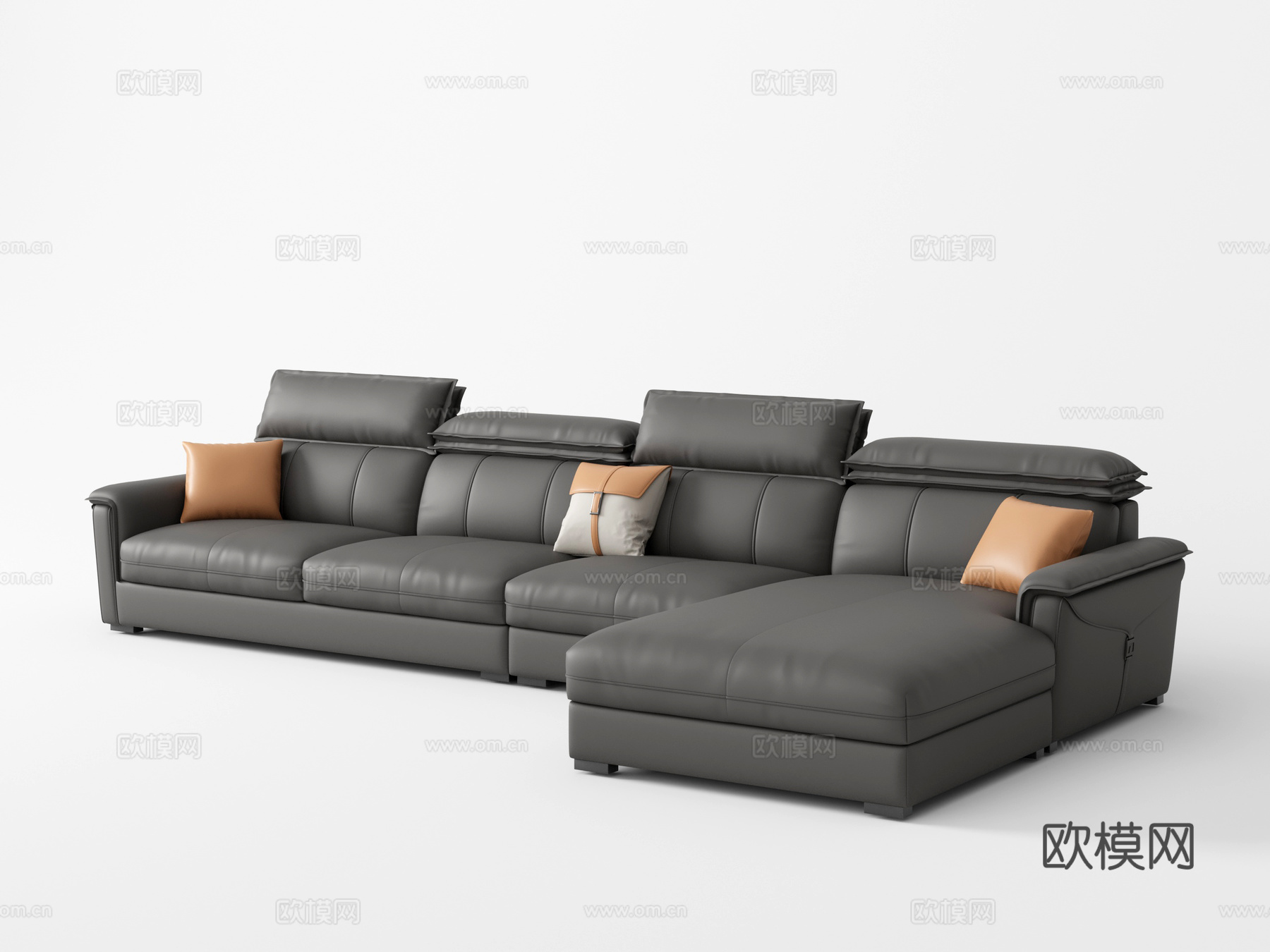 现代简约客厅大户型皮沙发 转角沙发3d模型下载