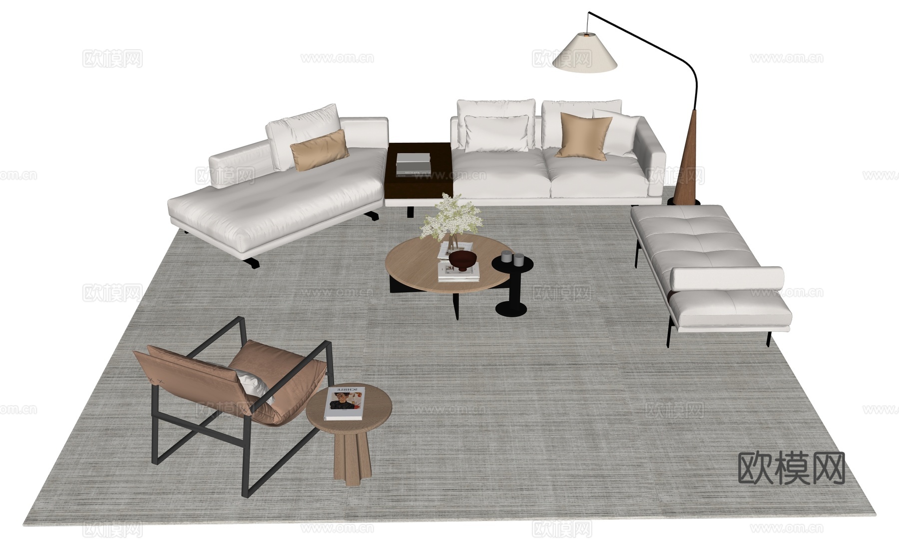 现代客厅沙发茶几组合su模型