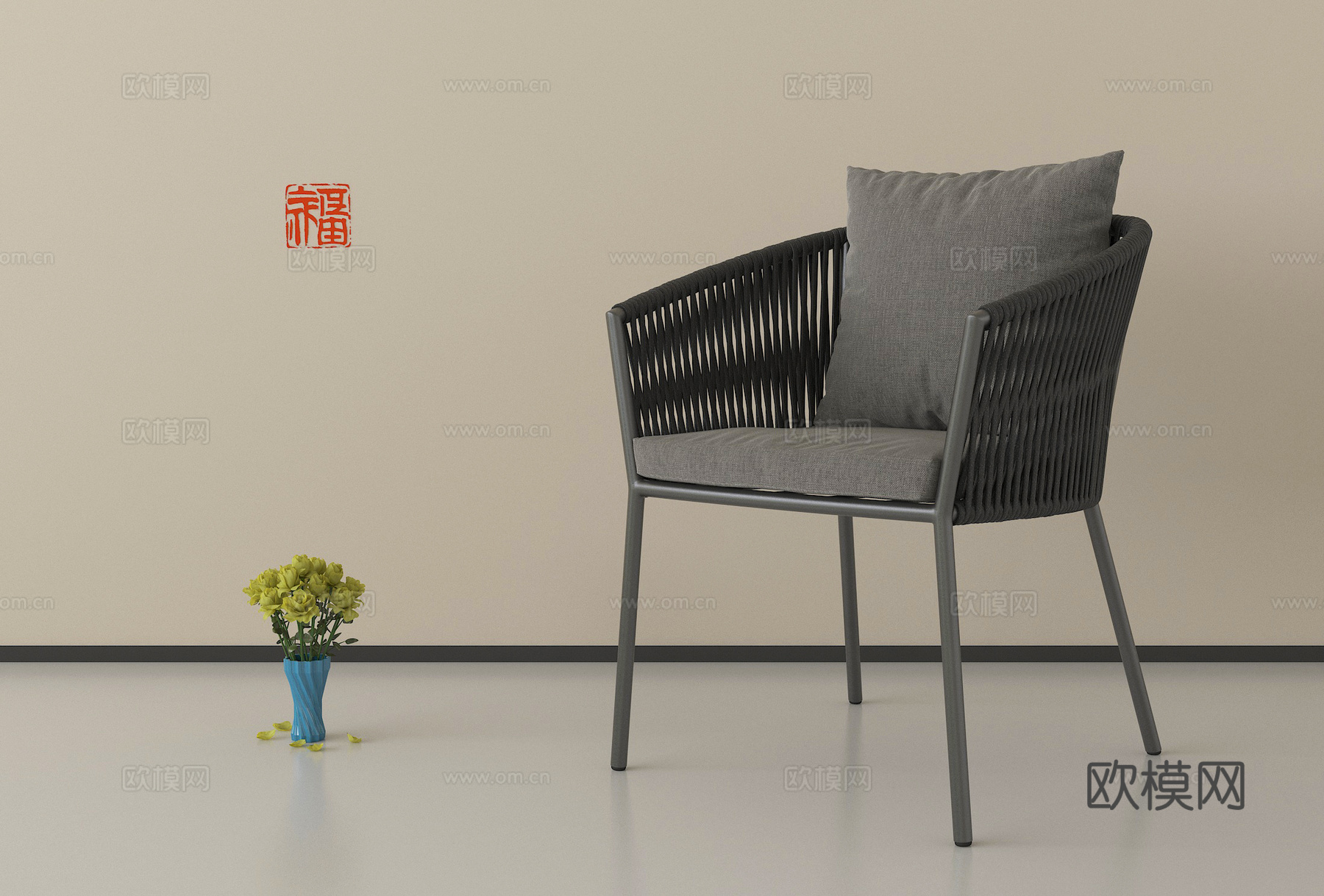 现代休闲椅 藤编椅 单椅su模型