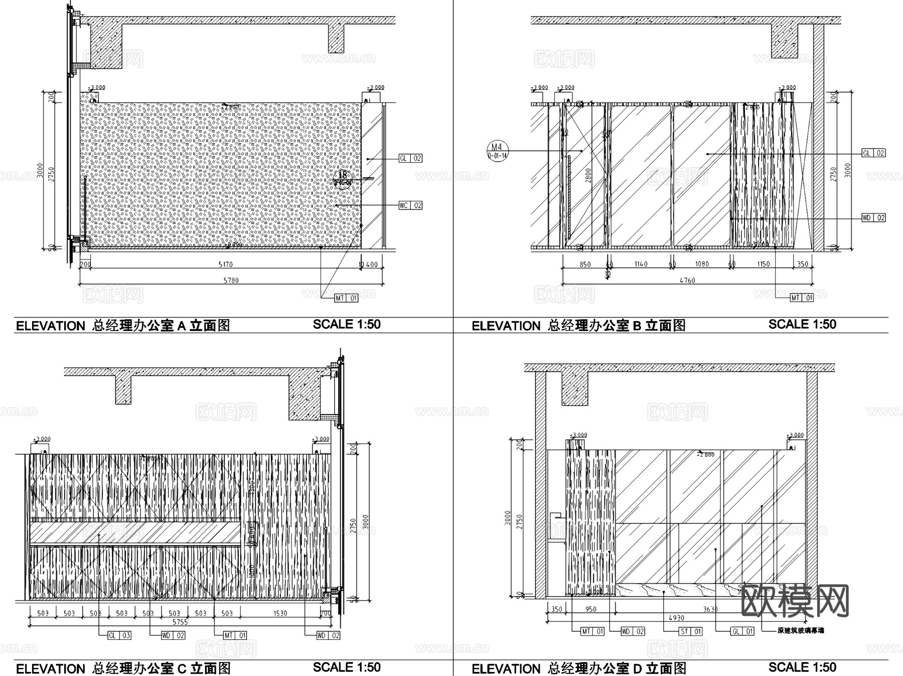 佛山南海万达广场写字楼三层办公室样板房室内工装CAD施工图cad施工图cad施工图