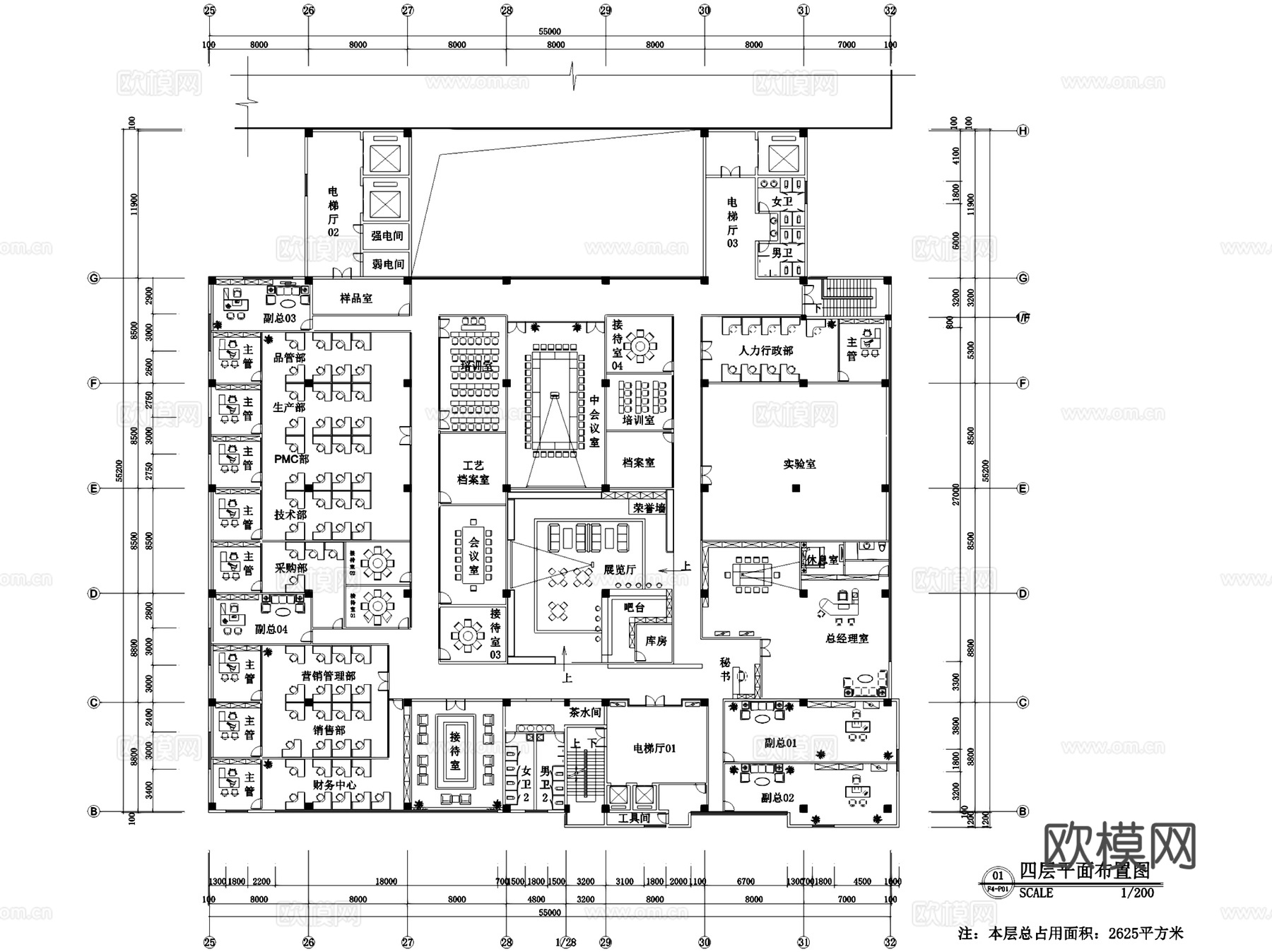 金德威科技园办公室室内工装CAD施工图cad施工图