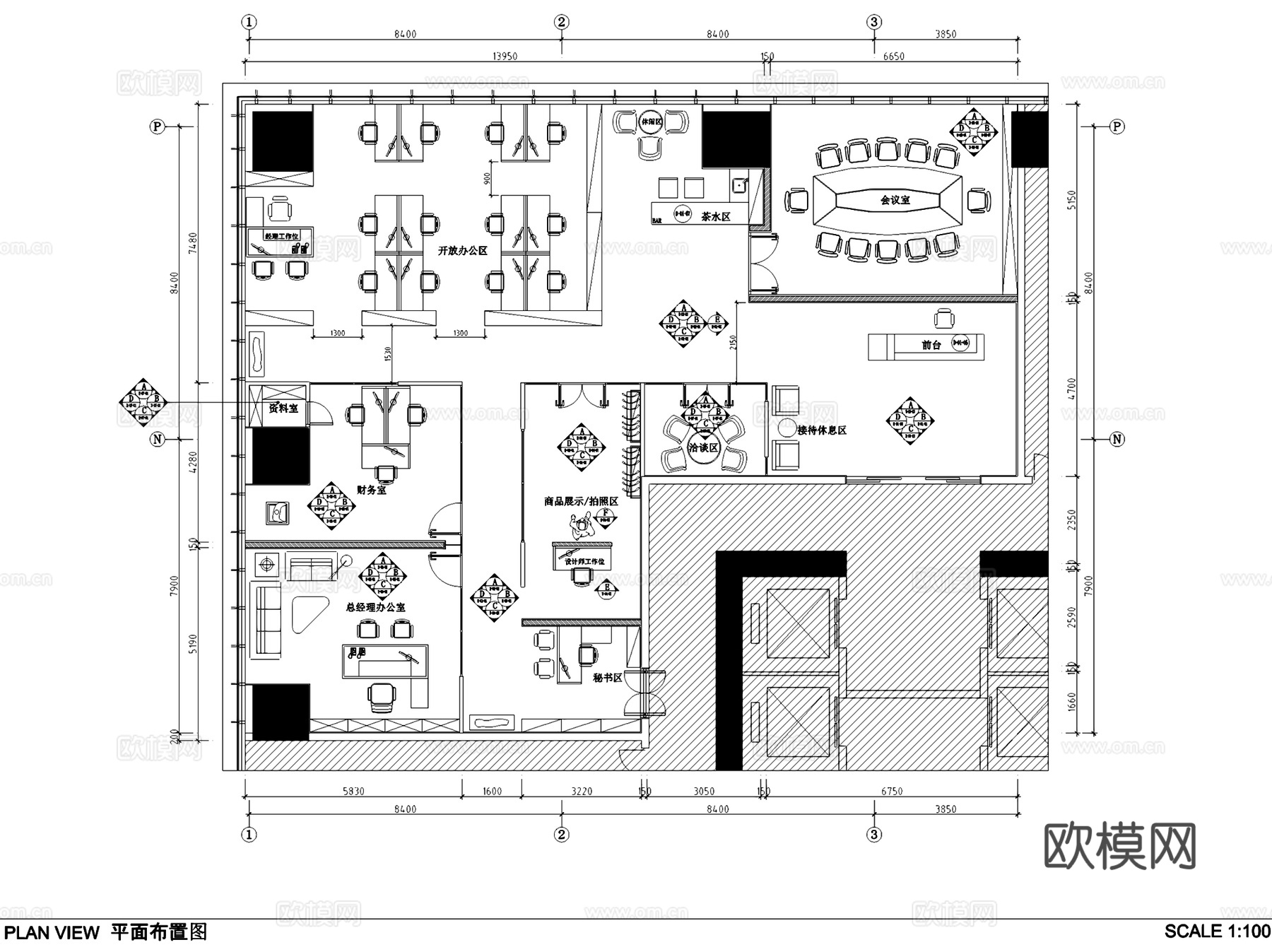 佛山南海万达广场写字楼三层办公室样板房室内工装CAD施工图cad施工图cad施工图