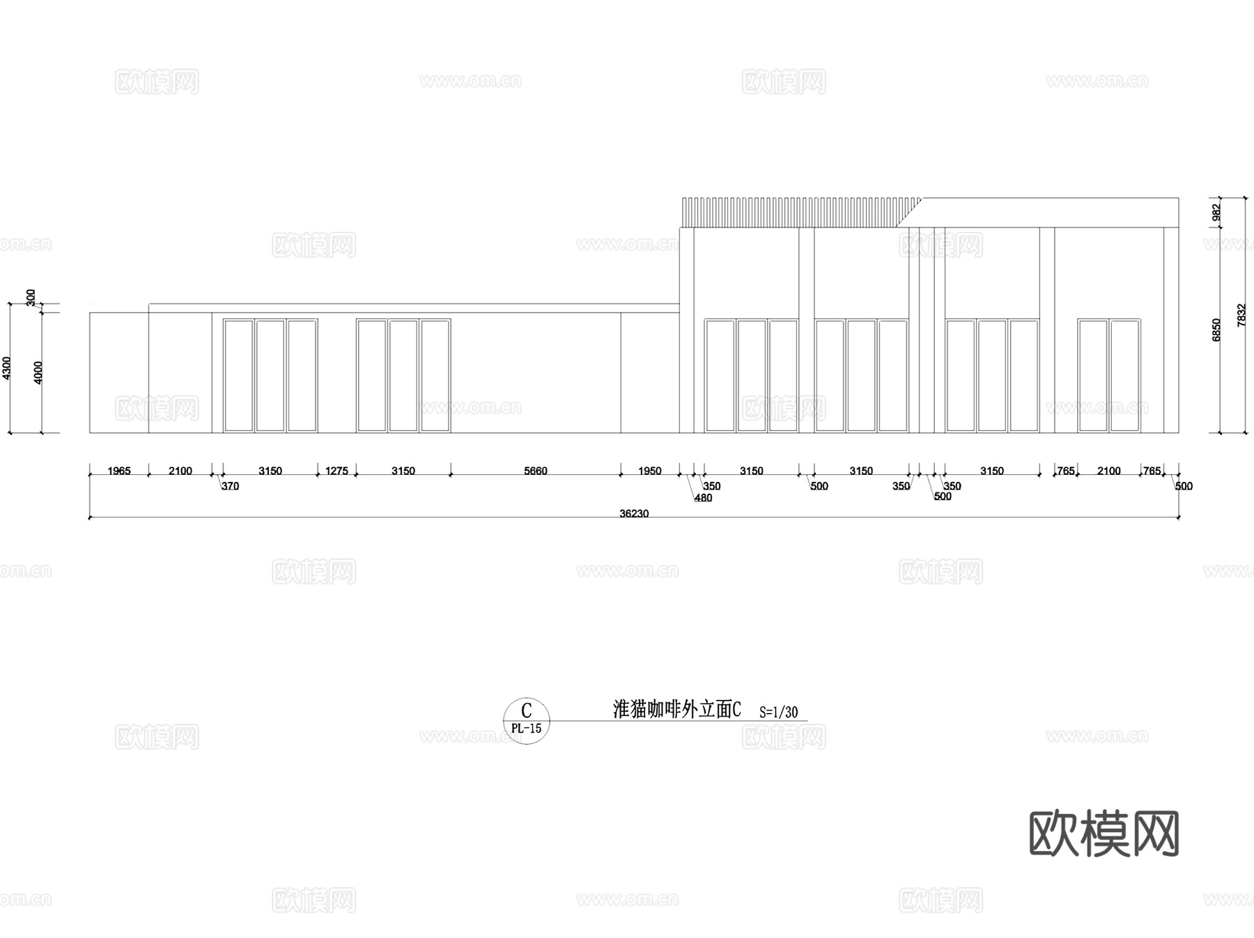 文创阅读创客淮猫咖啡店室内工装CAD施工图+SU模型cad施工图