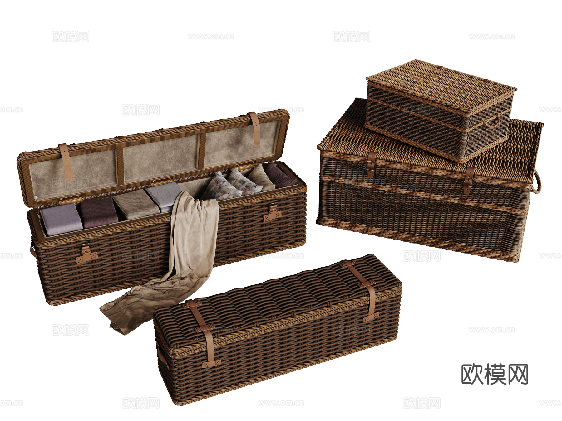 现代行李箱 藤编收纳箱 编制箱su模型