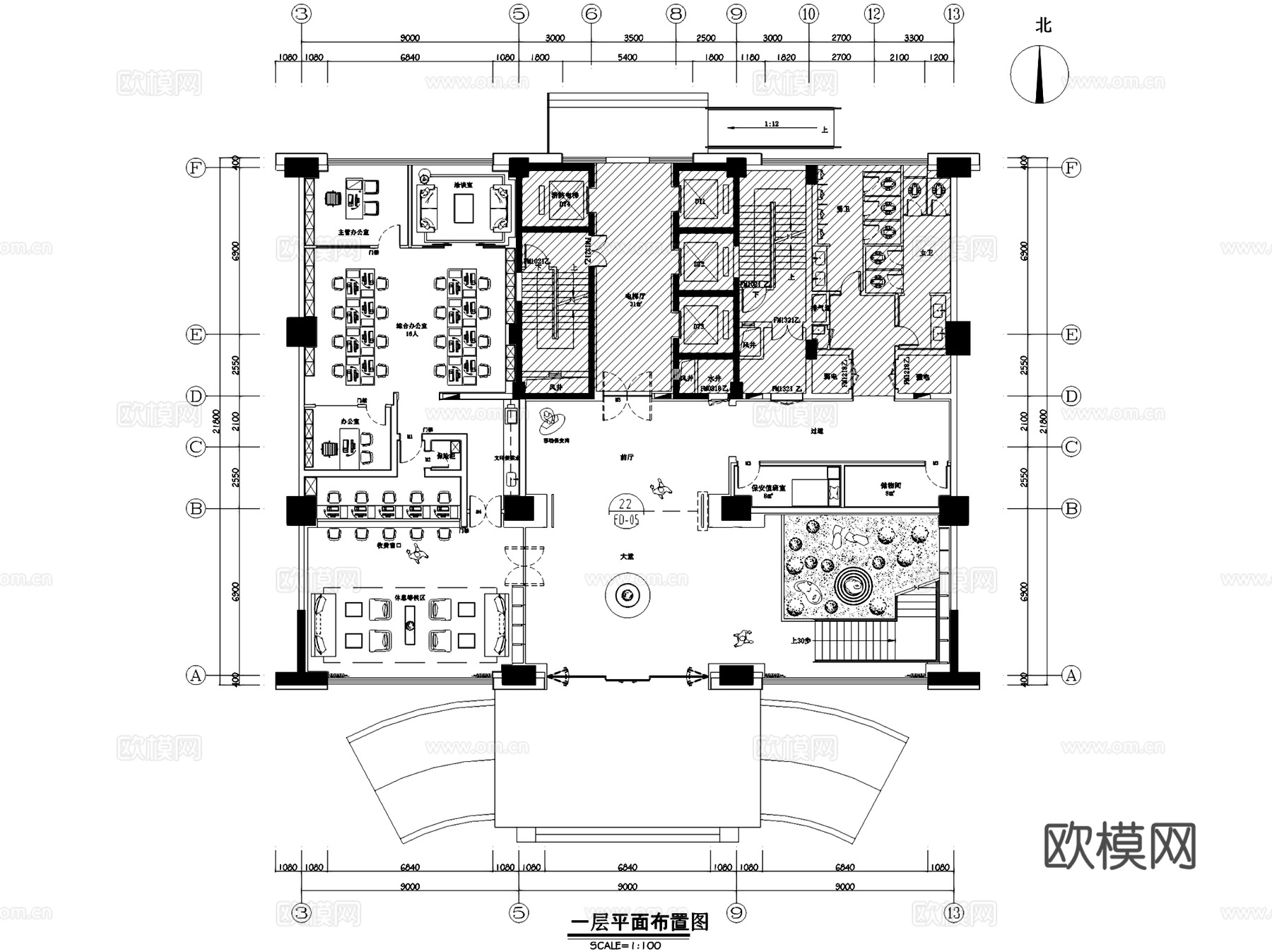 信源无锡赛格大厦中式办公楼室内工装CAD施工图整套cad施工图