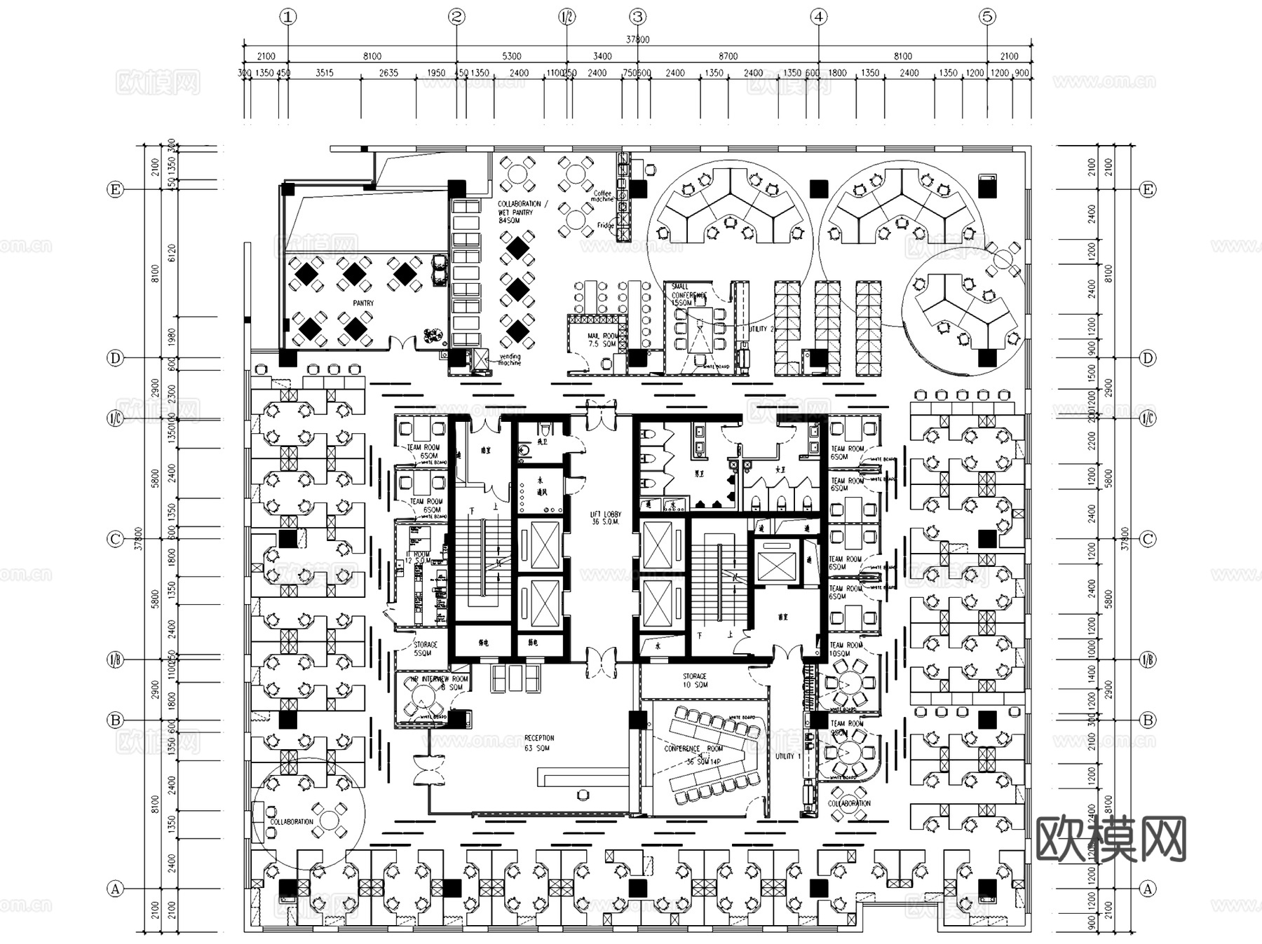 成都天府软件园戴尔办公室室内工装CAD施工图整套cad施工图
