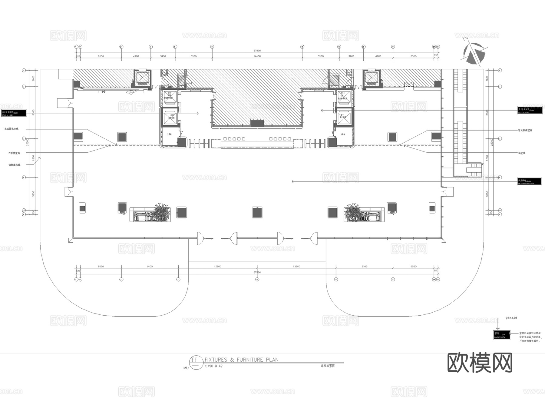 福州海荣大厦办公楼及公寓一层大堂、电梯厅室内工装CAD施工图cad施工图