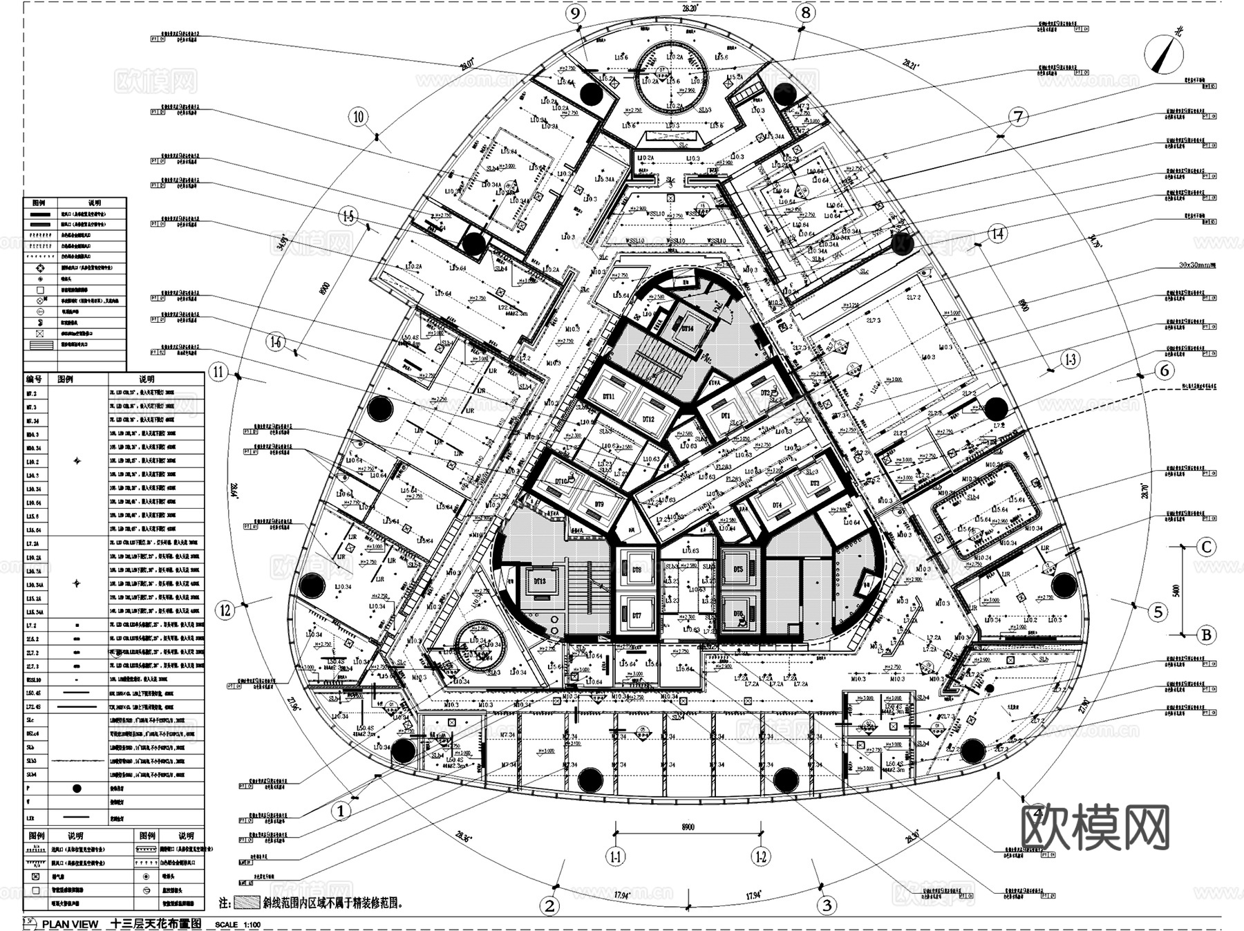 新力中心13层办公室室内工装CAD施工图整套+文本cad施工图