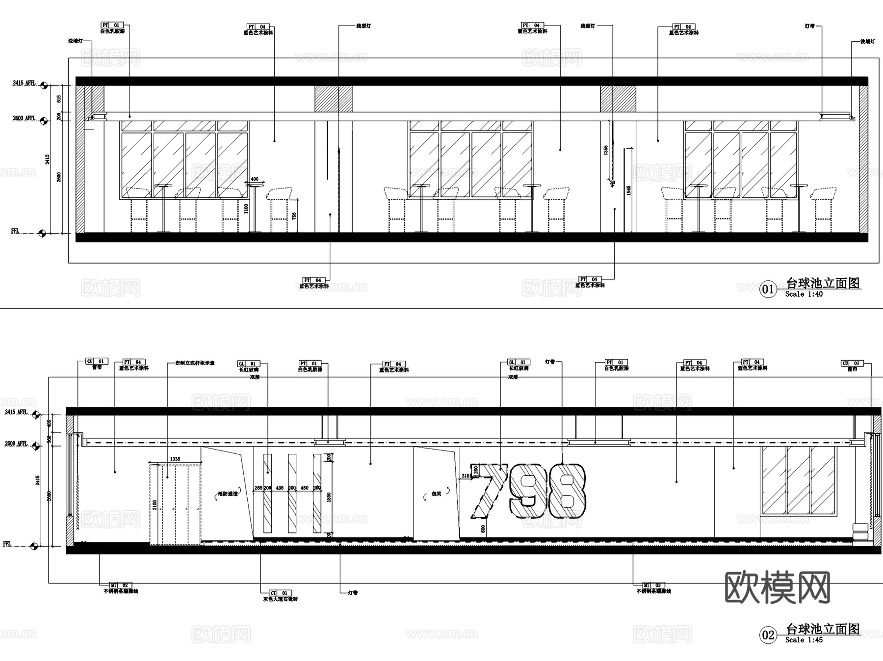 798台球厅棋牌室俱乐部室内工装CAD施工图cad施工图