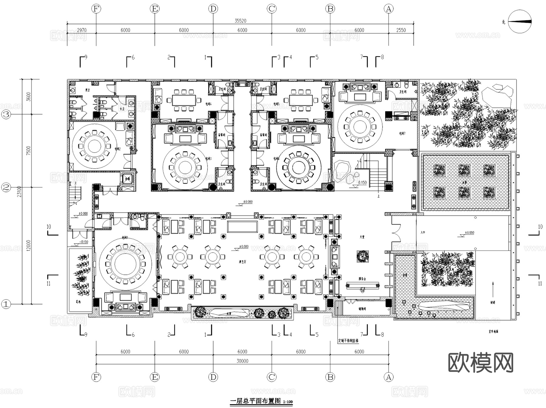 郑州苏园一号餐厅室内外工装CAD施工图整套cad施工图