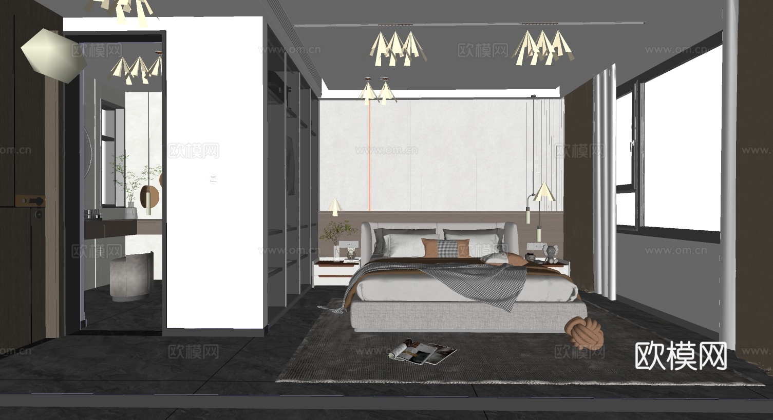 现代卧室  卧室  衣帽间su模型