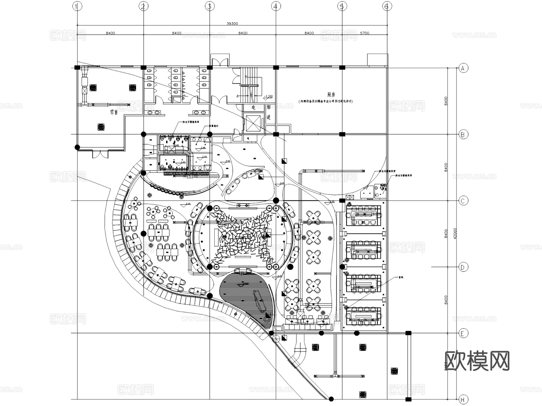 无锡新之城中心广场泰思特西餐厅室内工装CAD施工图整套cad施工图
