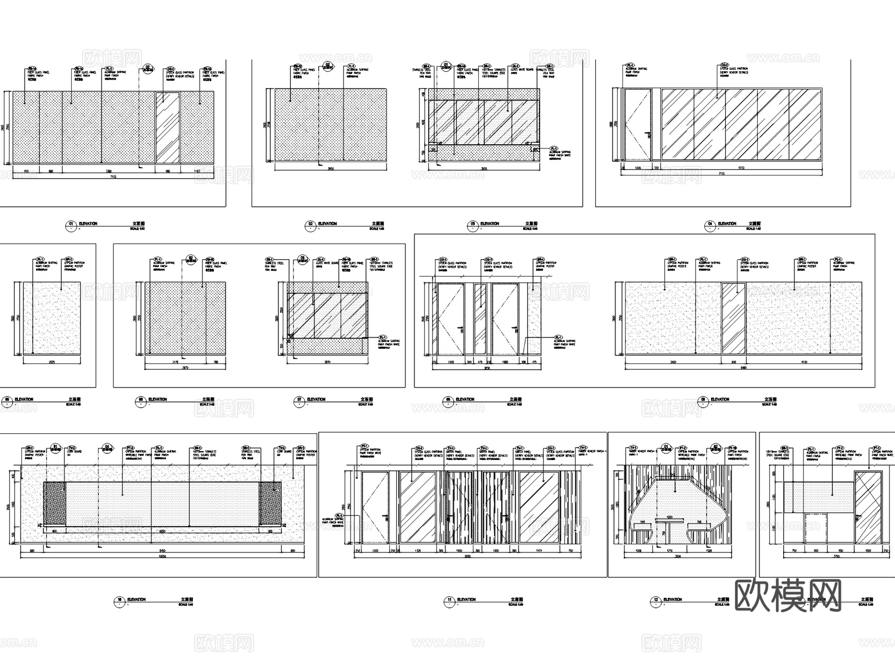 成都SAP现代办公室室内工装CAD施工图整套+文本cad施工图