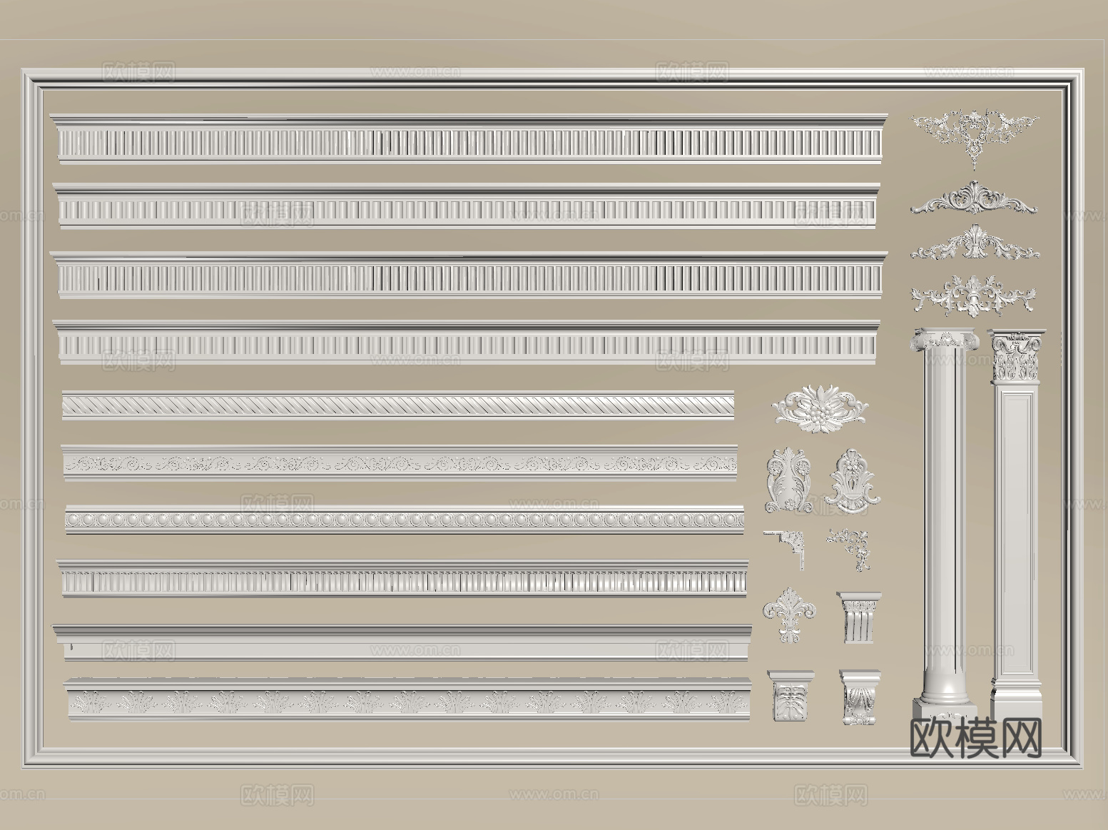 法式石膏线 雕花 罗马柱 装饰线条 顶角线su模型