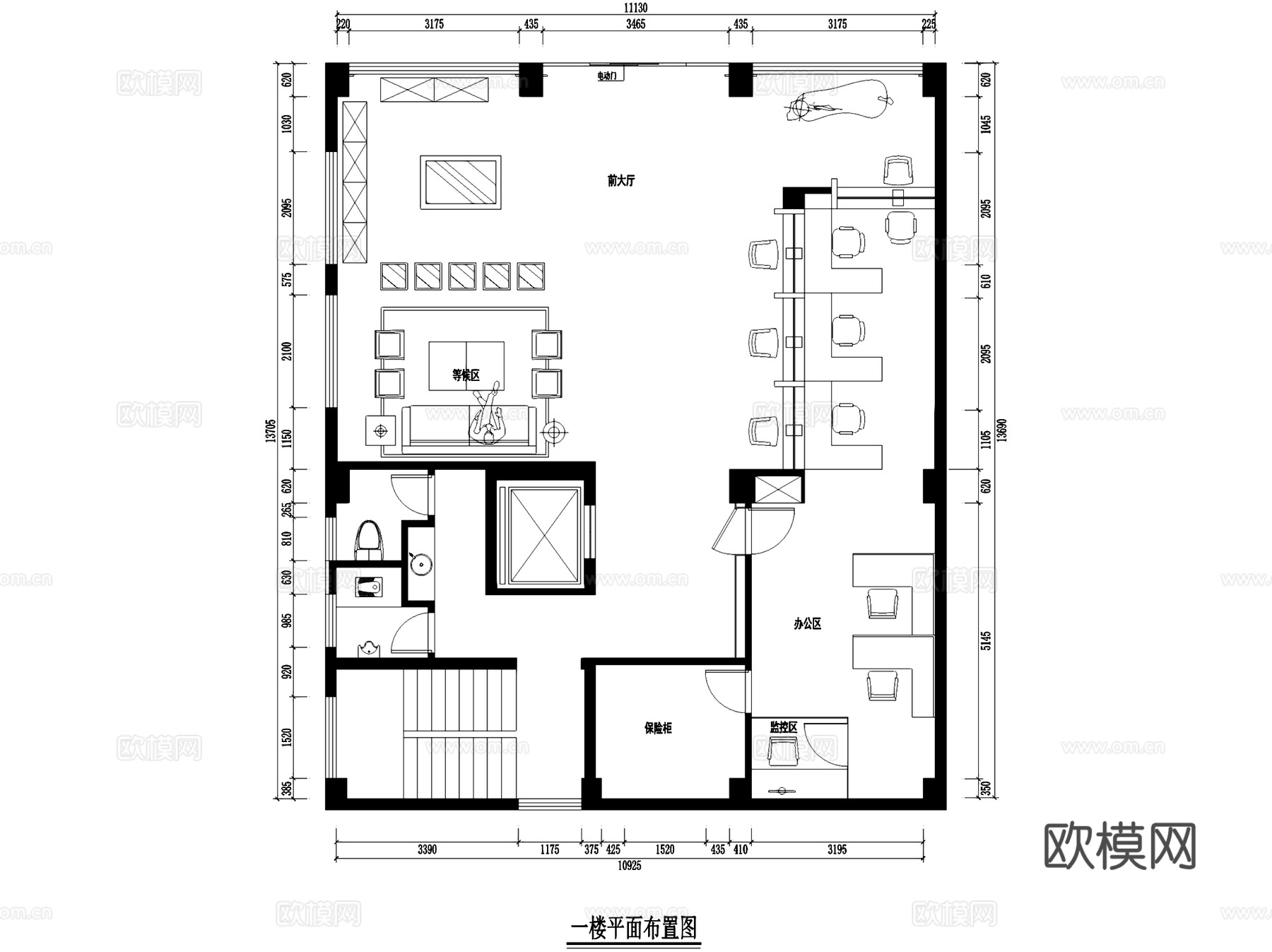 钱运通典当行办公室室内工装CAD施工图cad施工图