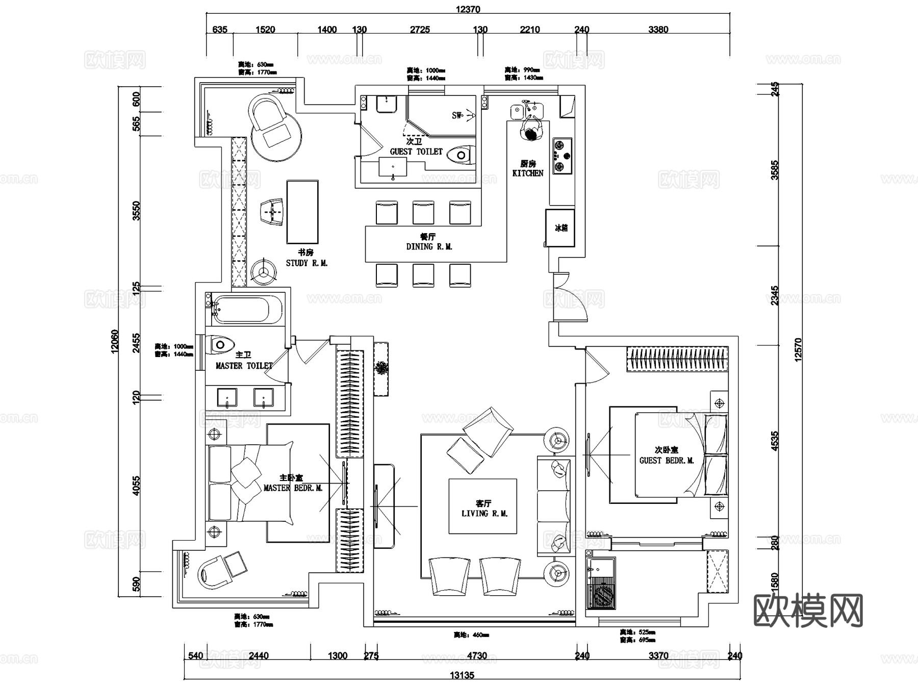 周庄雅居无主灯室内家装CAD施工图整套cad施工图