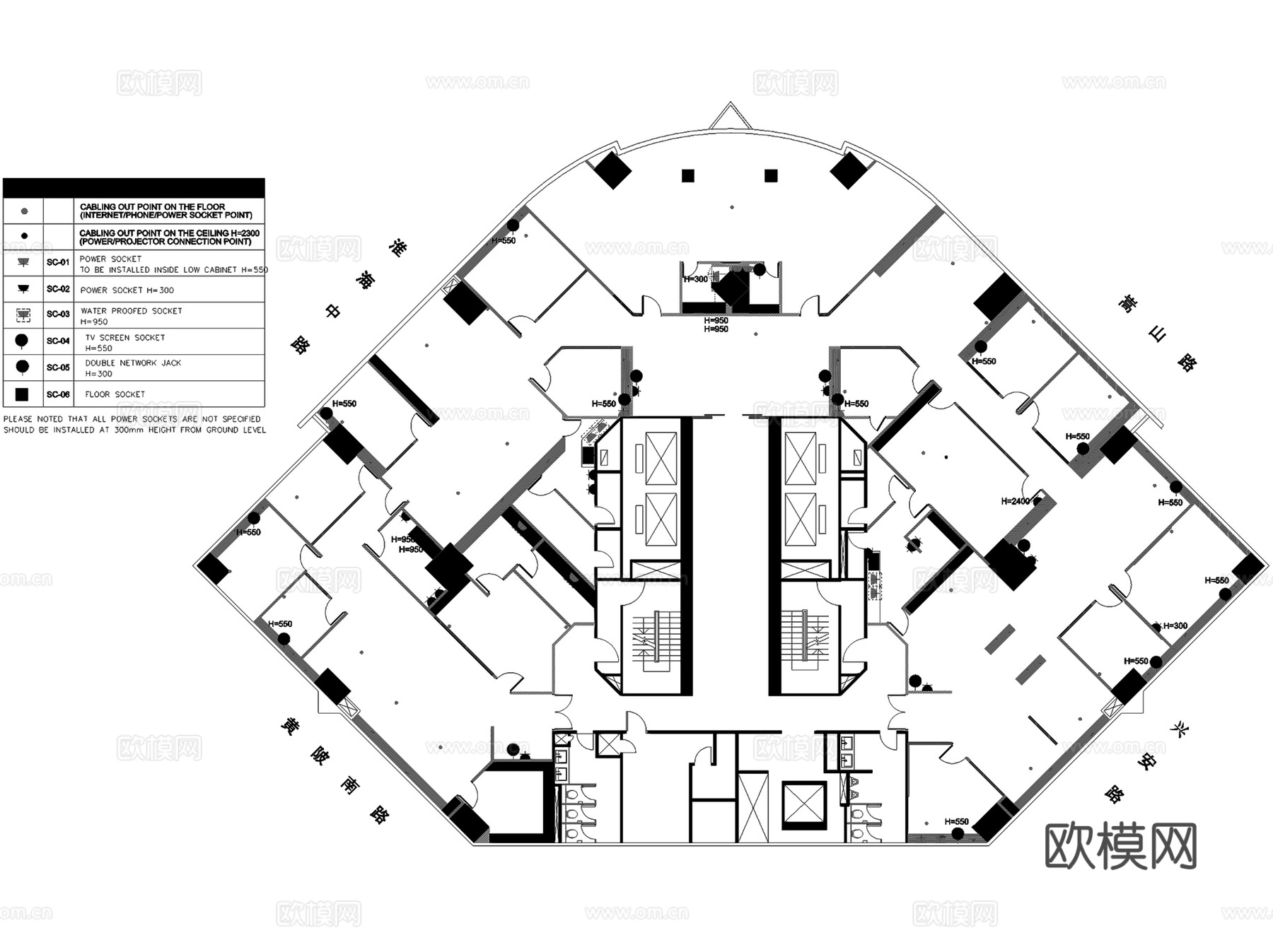 爱马仕中国上海香港广场30层办公室室内工装CAD施工图cad施工图