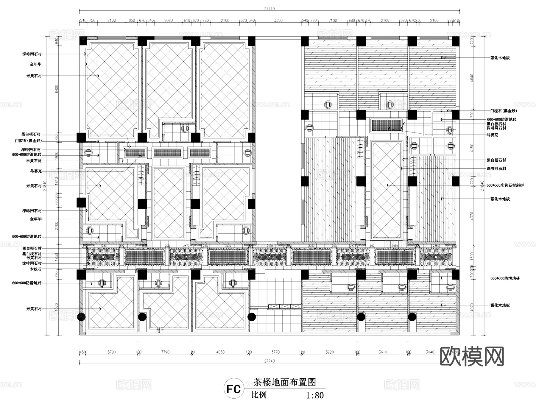 白云台茶楼会所室内工装CAD施工图整套cad施工图