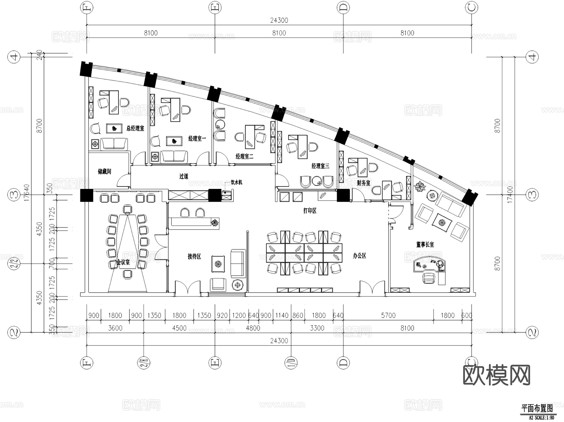 山东长福置业有限公司办公室室内工装CAD施工图整套cad施工图