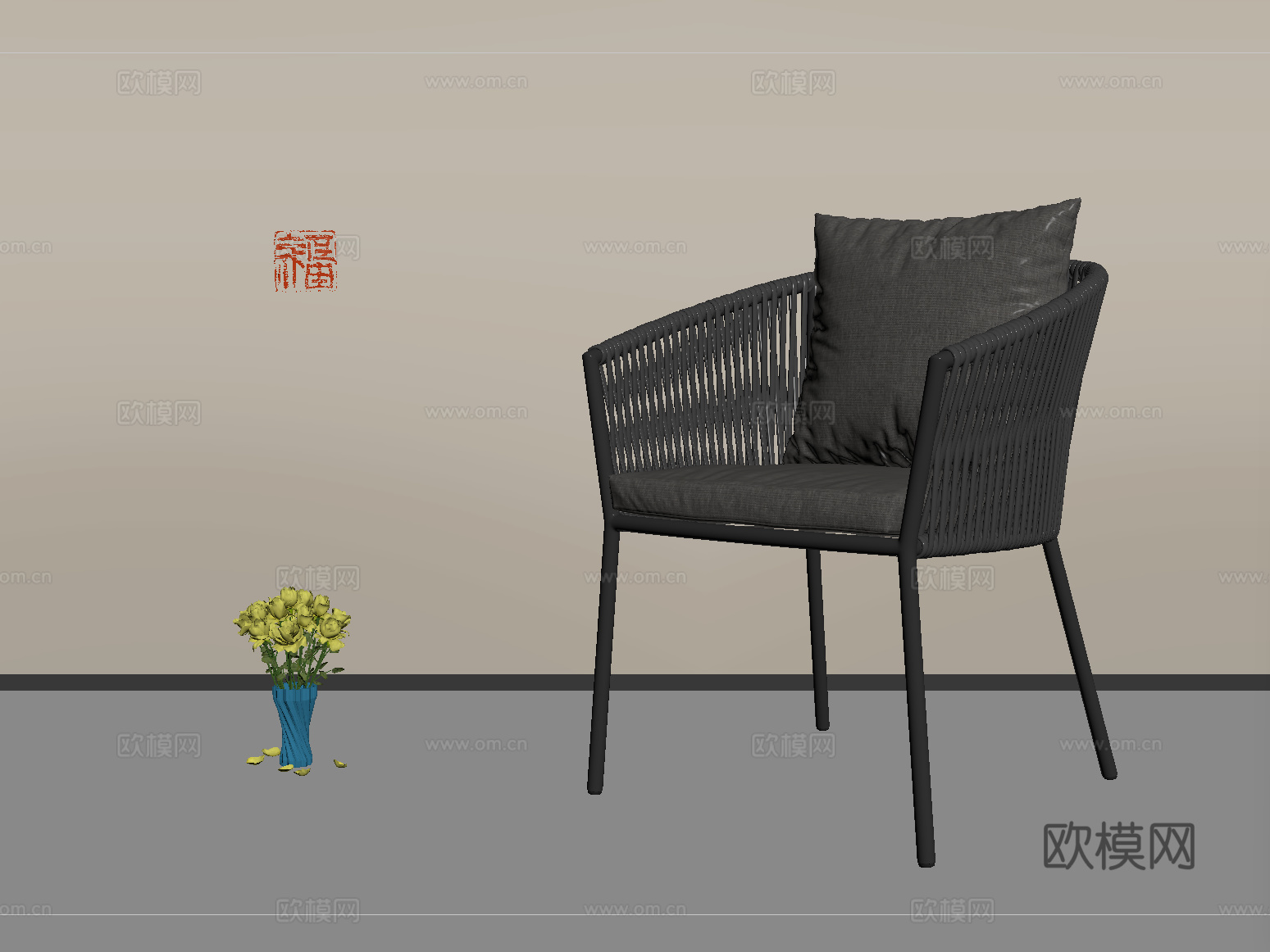 现代休闲椅 藤编椅 单椅su模型