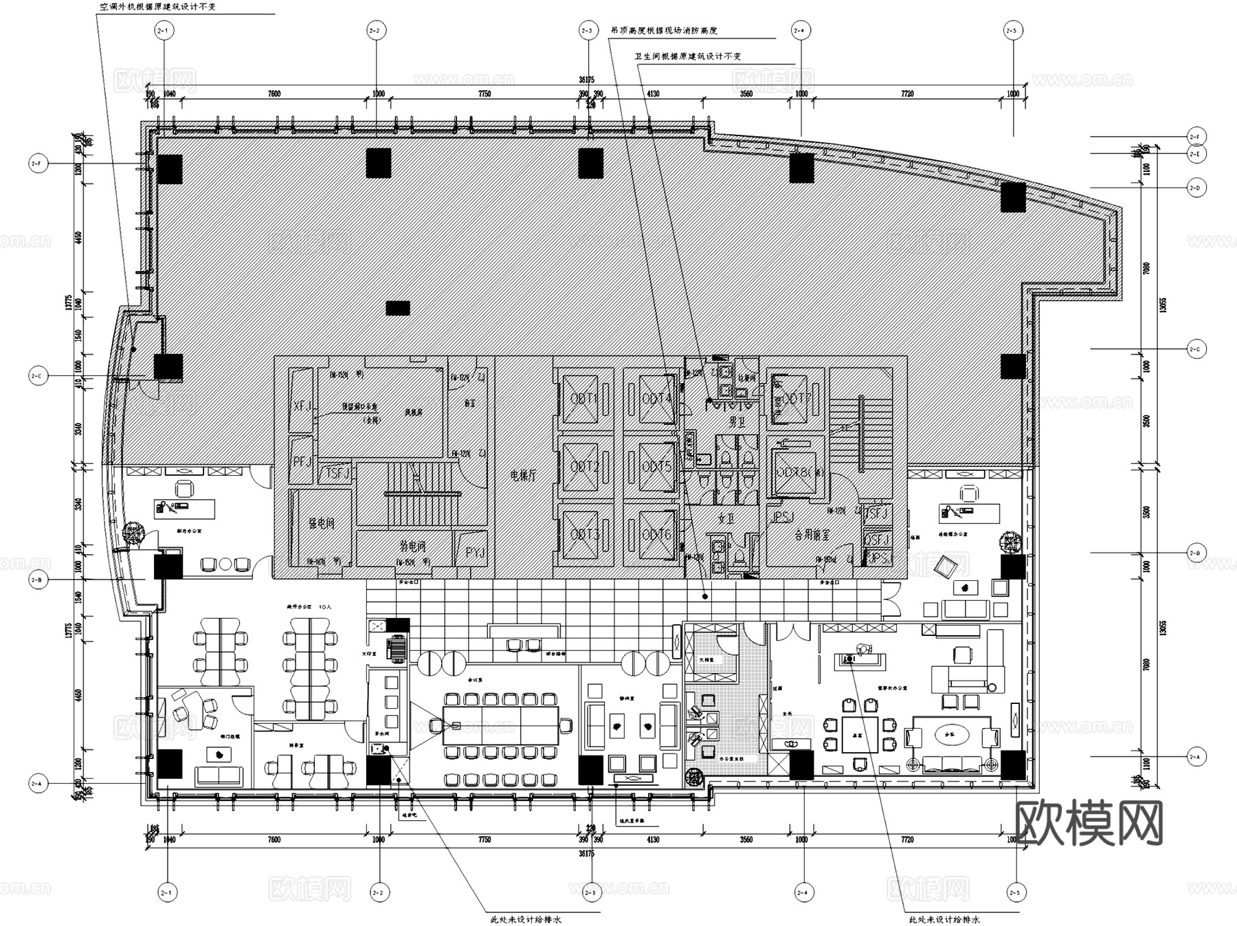 福州恒力城写字楼恒基集团公司办公室室内工装CAD施工图整套cad施工图