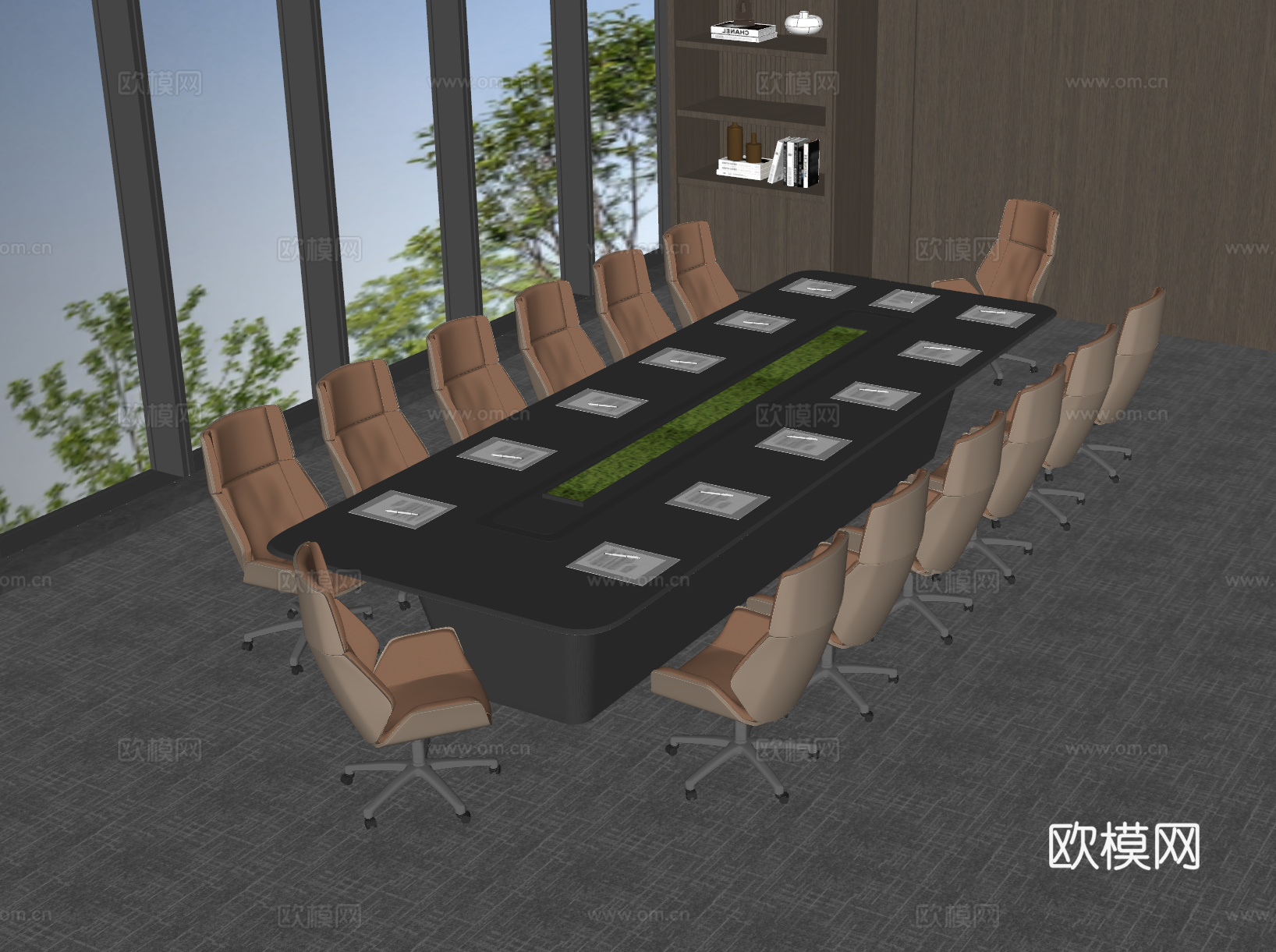 现代会议桌椅 办公桌椅组合 培训室桌椅 会议室 办公会议室su模型