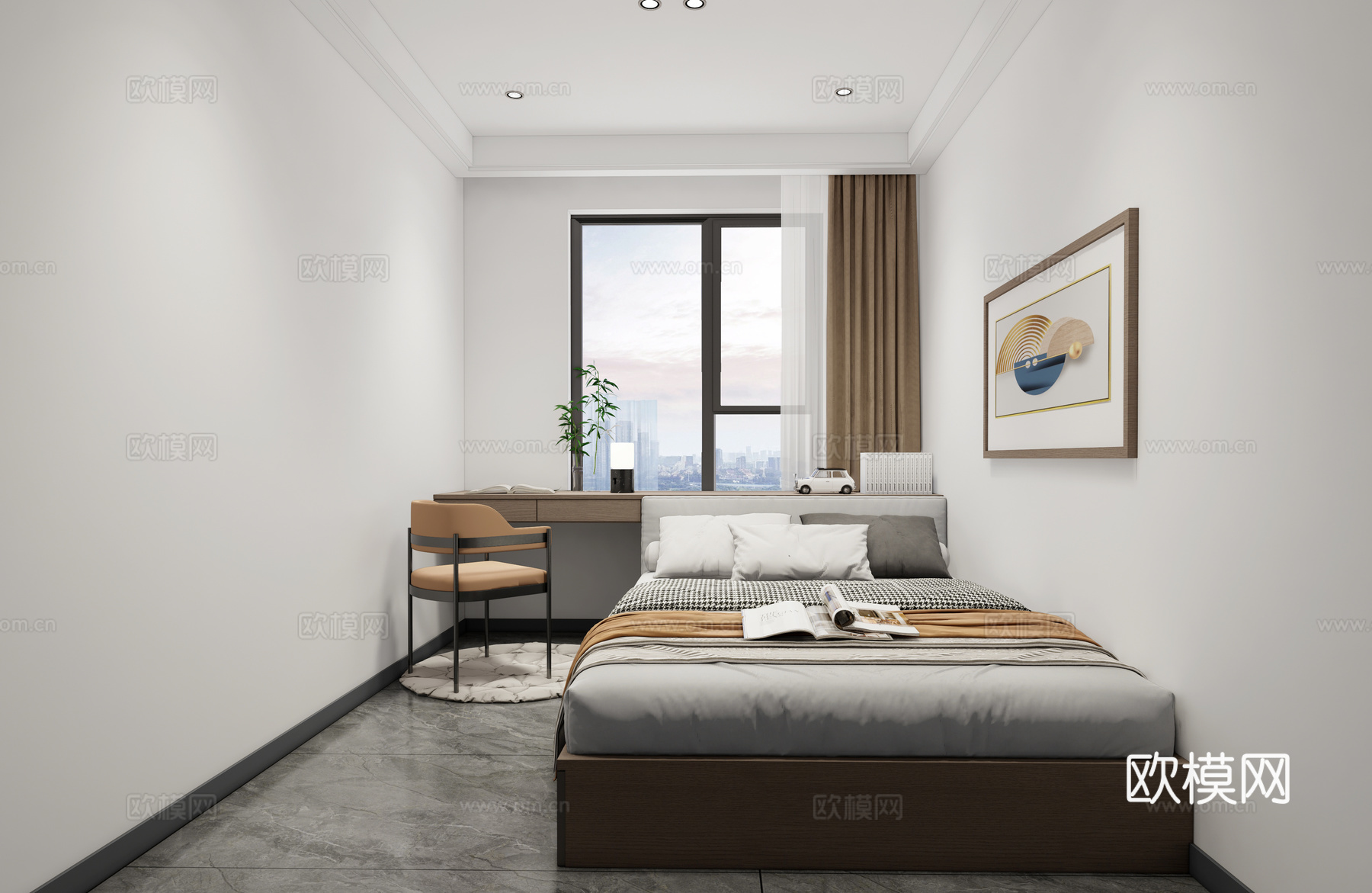 现代卧室  卧室  榻榻米床su模型