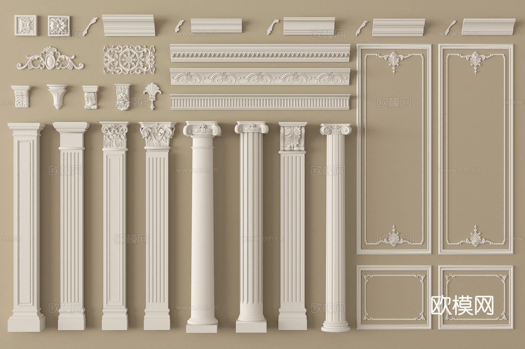 欧式石膏线 柱子 石膏线条 石膏构件su模型