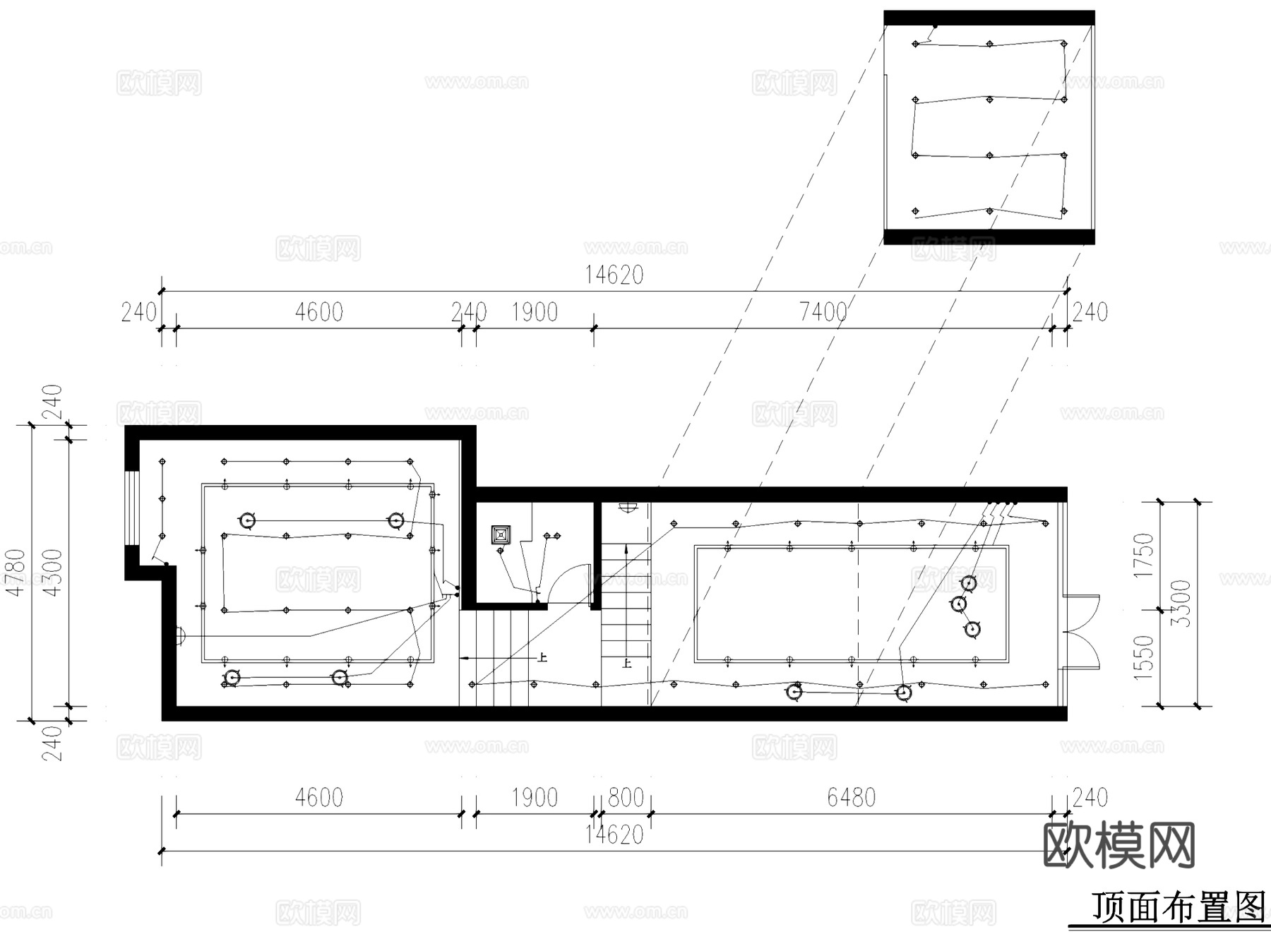 二层奶茶店室内工装CAD施工图+SU模型cad施工图