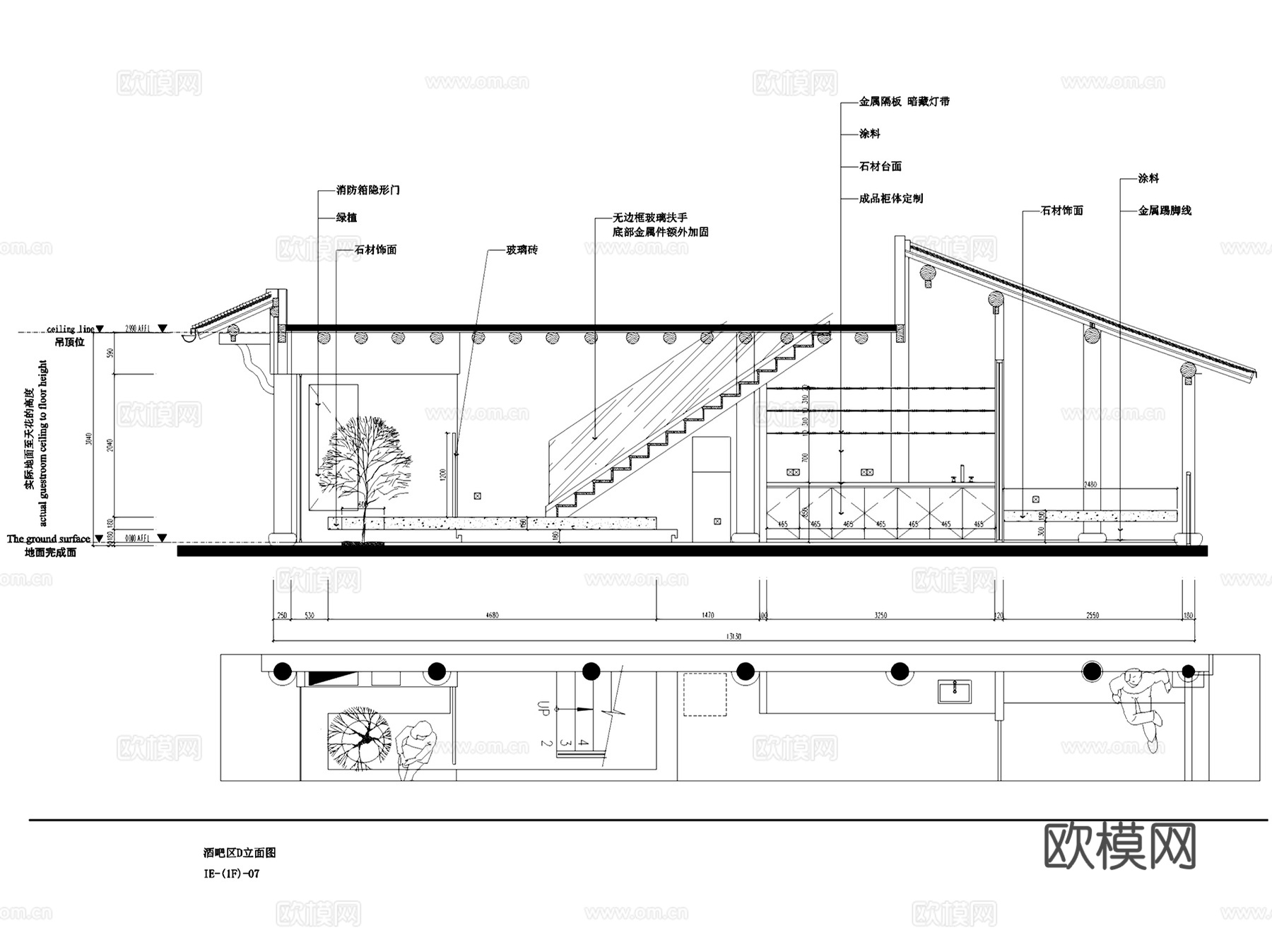 飒飒西服新中式二层服装店室内工装CAD施工图cad施工图