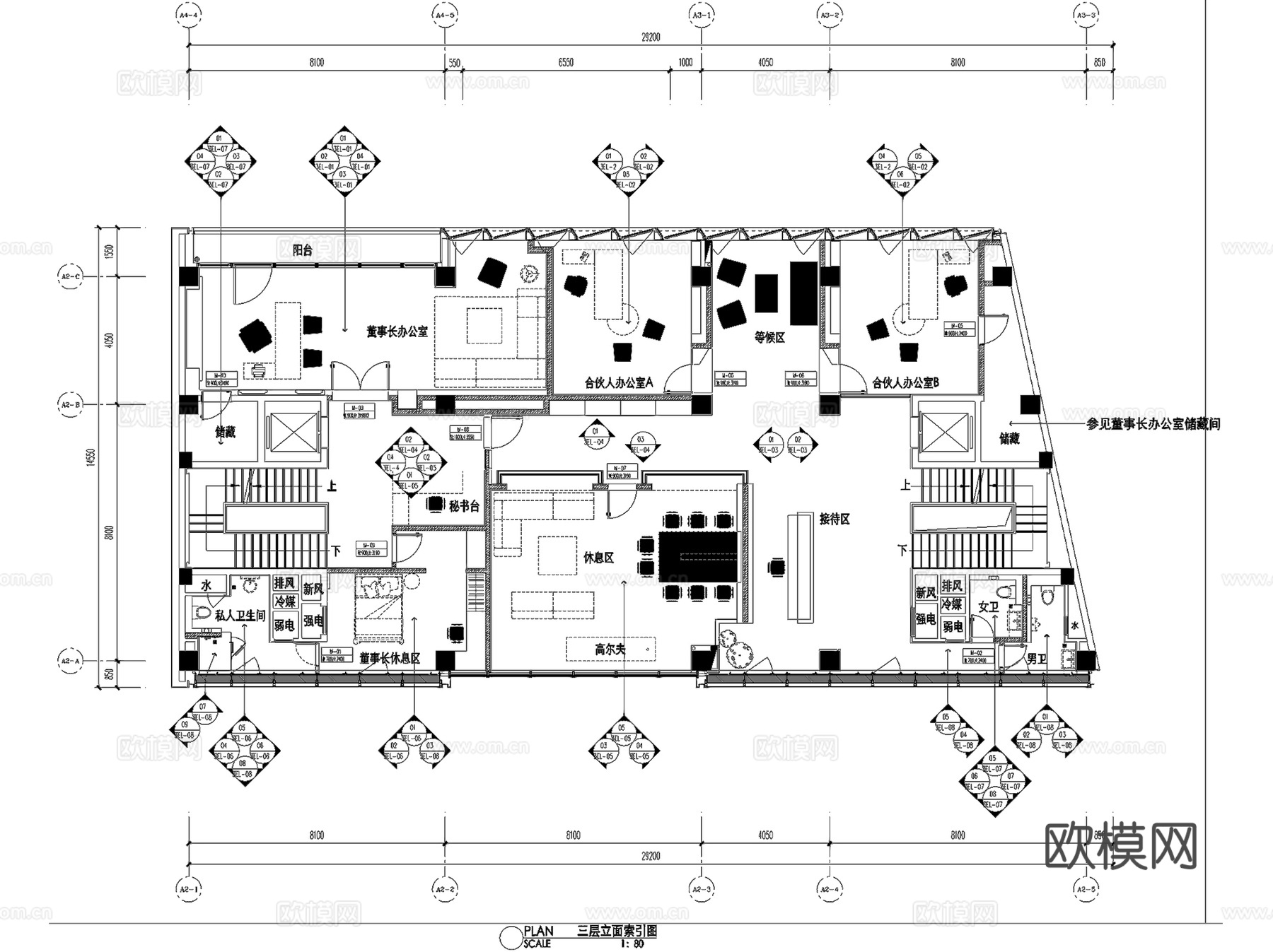 万科御河企业公馆办公楼样板房室内工装CAD施工图整套+文本cad施工图