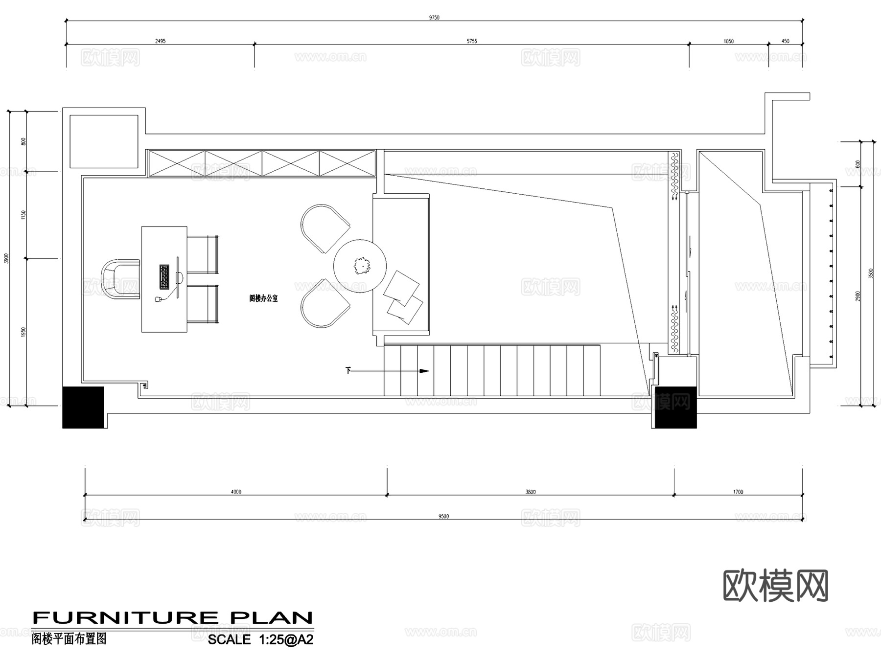 贵阳俊发LOFT样板间办公室室内工装CAD施工图整套cad施工图