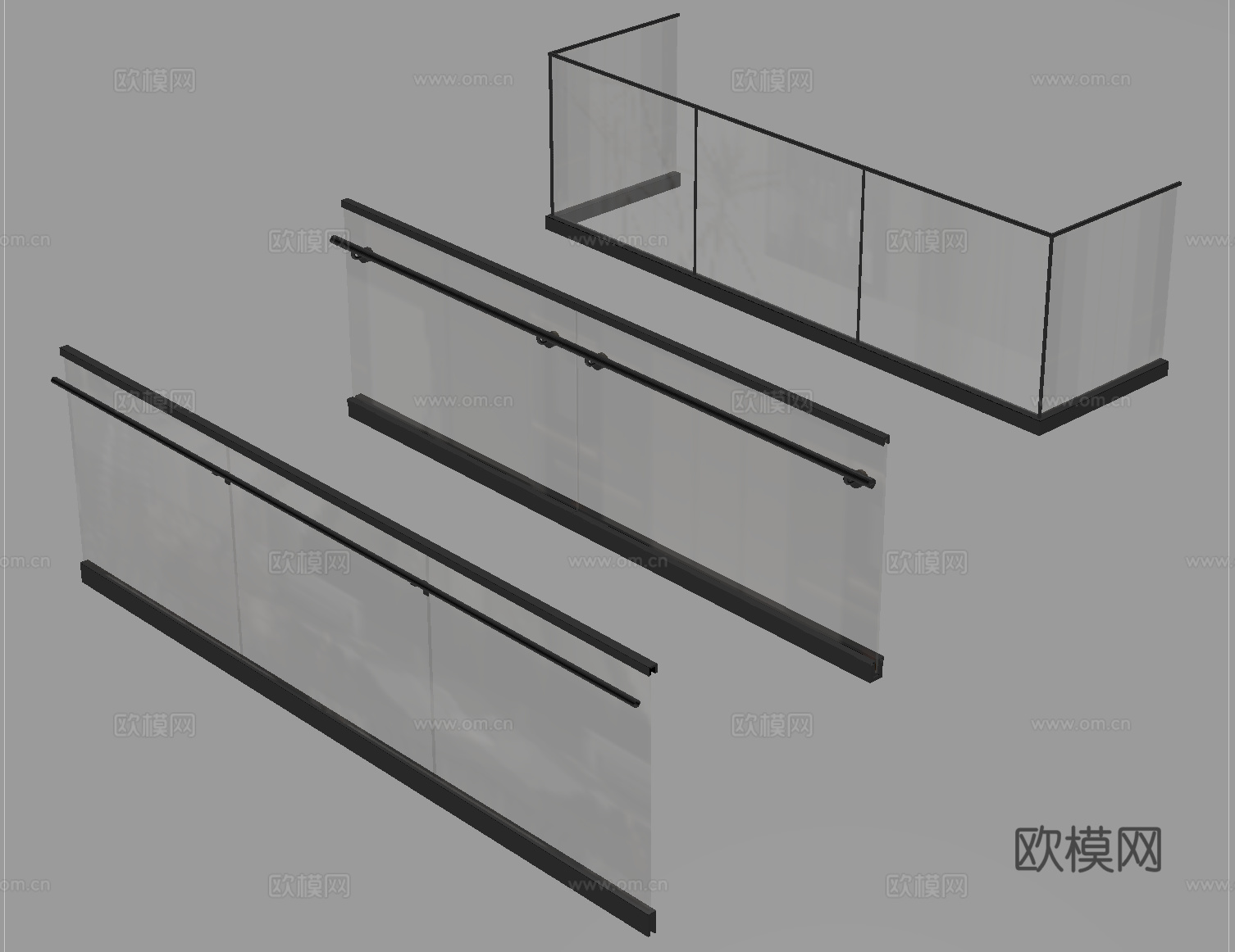 现代玻璃栏杆 玻璃护栏 玻璃围栏 阳台护栏su模型