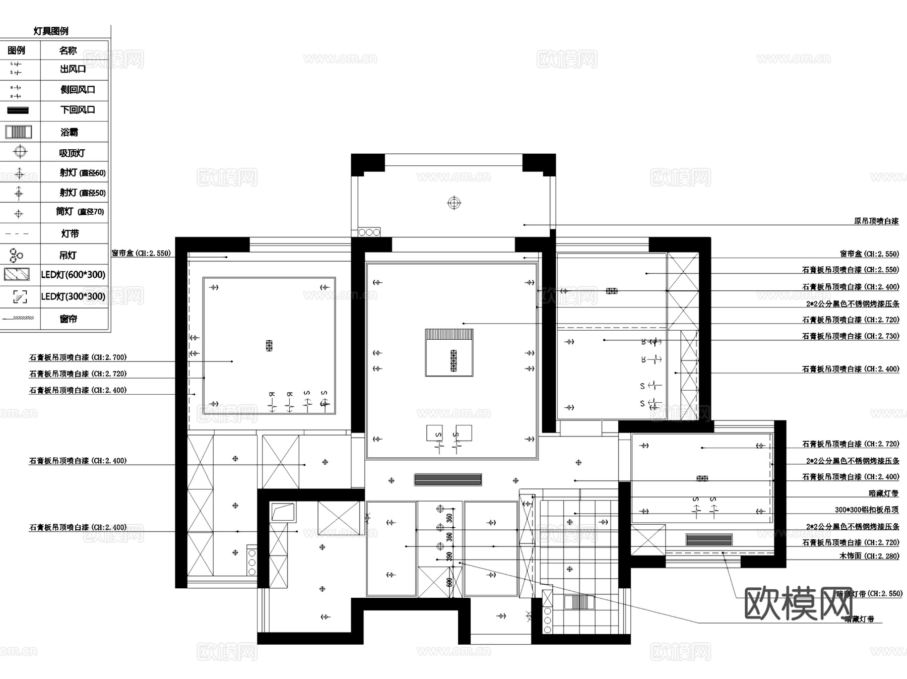 公园天下5-802北欧风两居无主灯室内家装CAD施工图整套cad施工图
