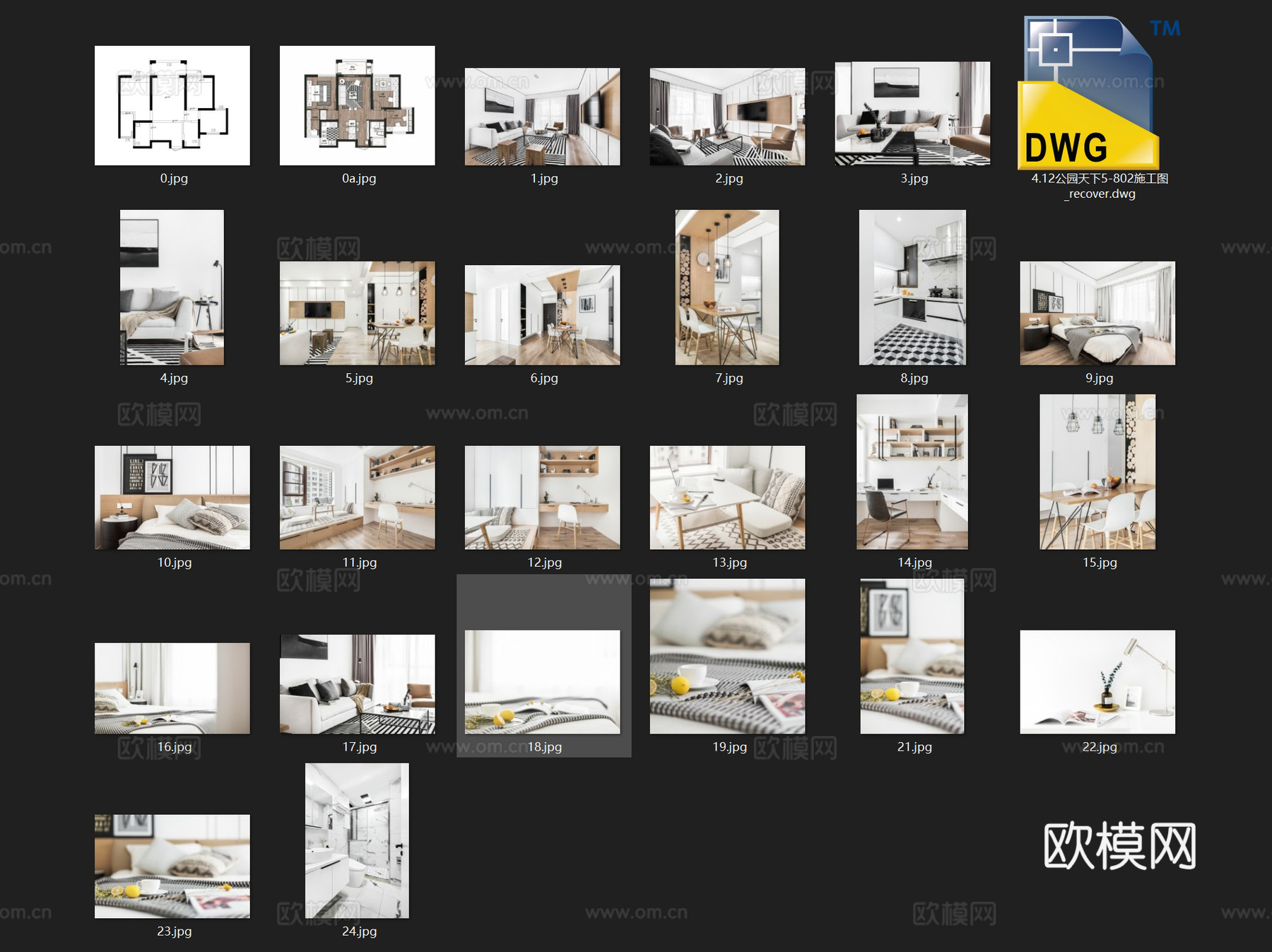 公园天下5-802北欧风两居无主灯室内家装CAD施工图整套cad施工图