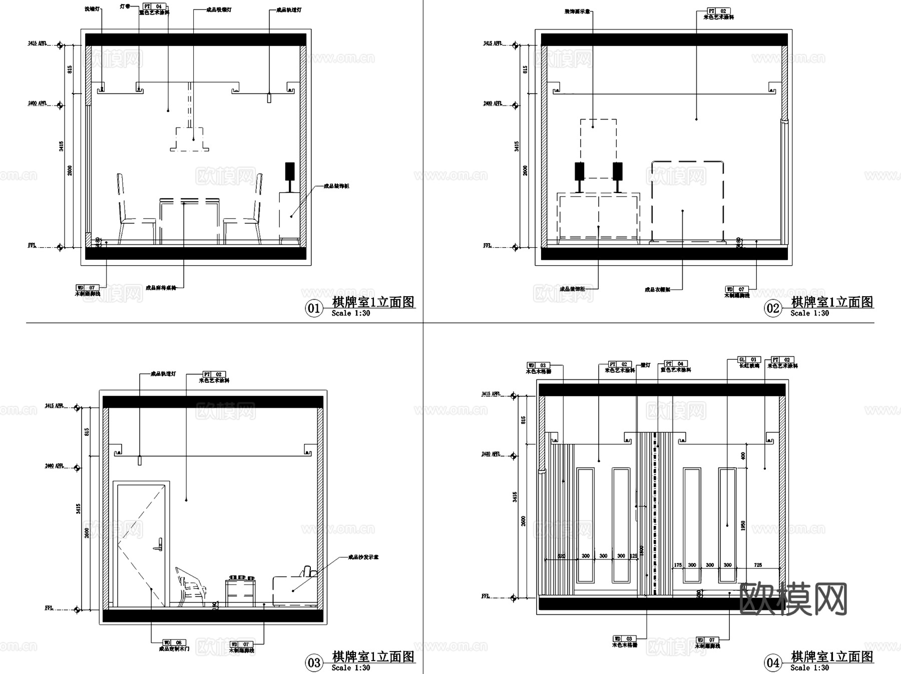 798台球厅棋牌室俱乐部室内工装CAD施工图cad施工图