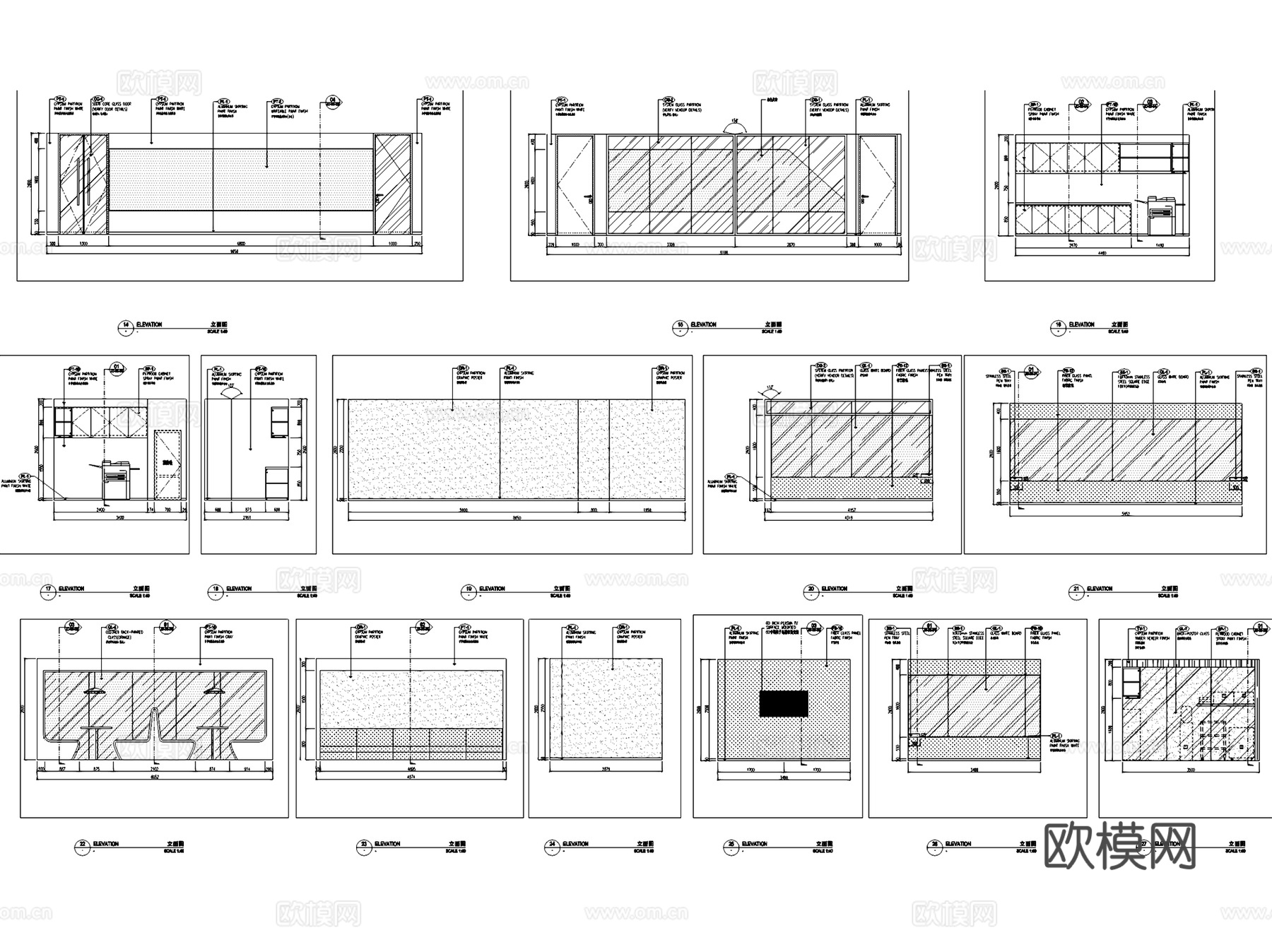 成都SAP现代办公室室内工装CAD施工图整套+文本cad施工图