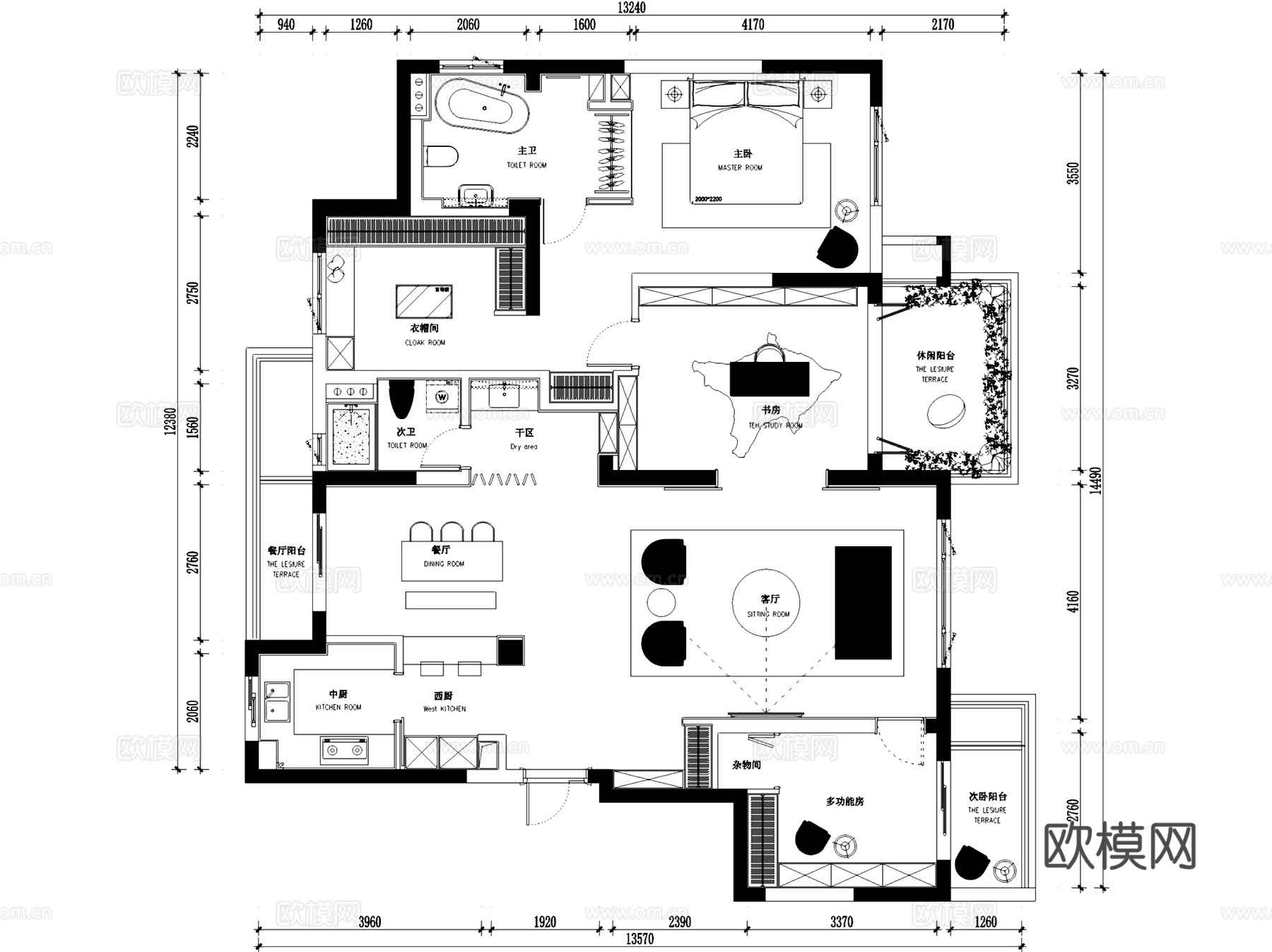 西溪华东园24-1-401无主灯室内家装CAD施工图整套cad施工图