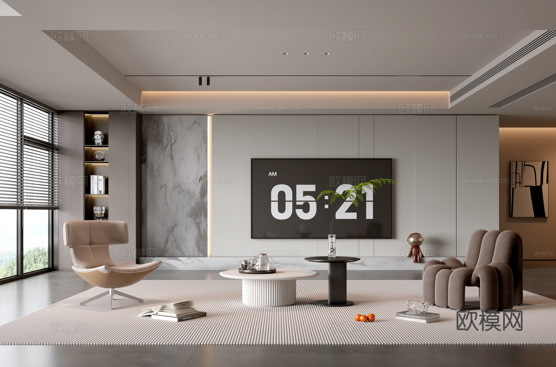 意式客厅 现代客厅 电视背景墙 电视柜 客厅背景 沙发茶几组su模型