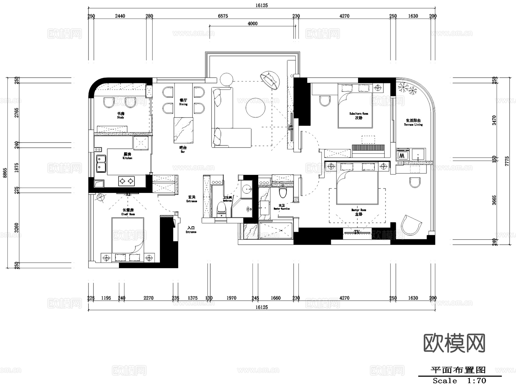 融信学院府8-301无主灯室内家装CAD施工图整套cad施工图